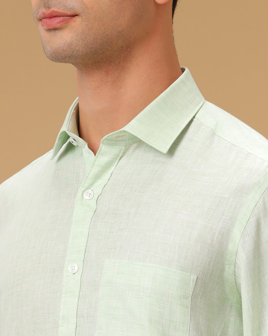 Men's Pure Linen Green Dobby Contemporary Fit Full Sleeve Casual Shirt