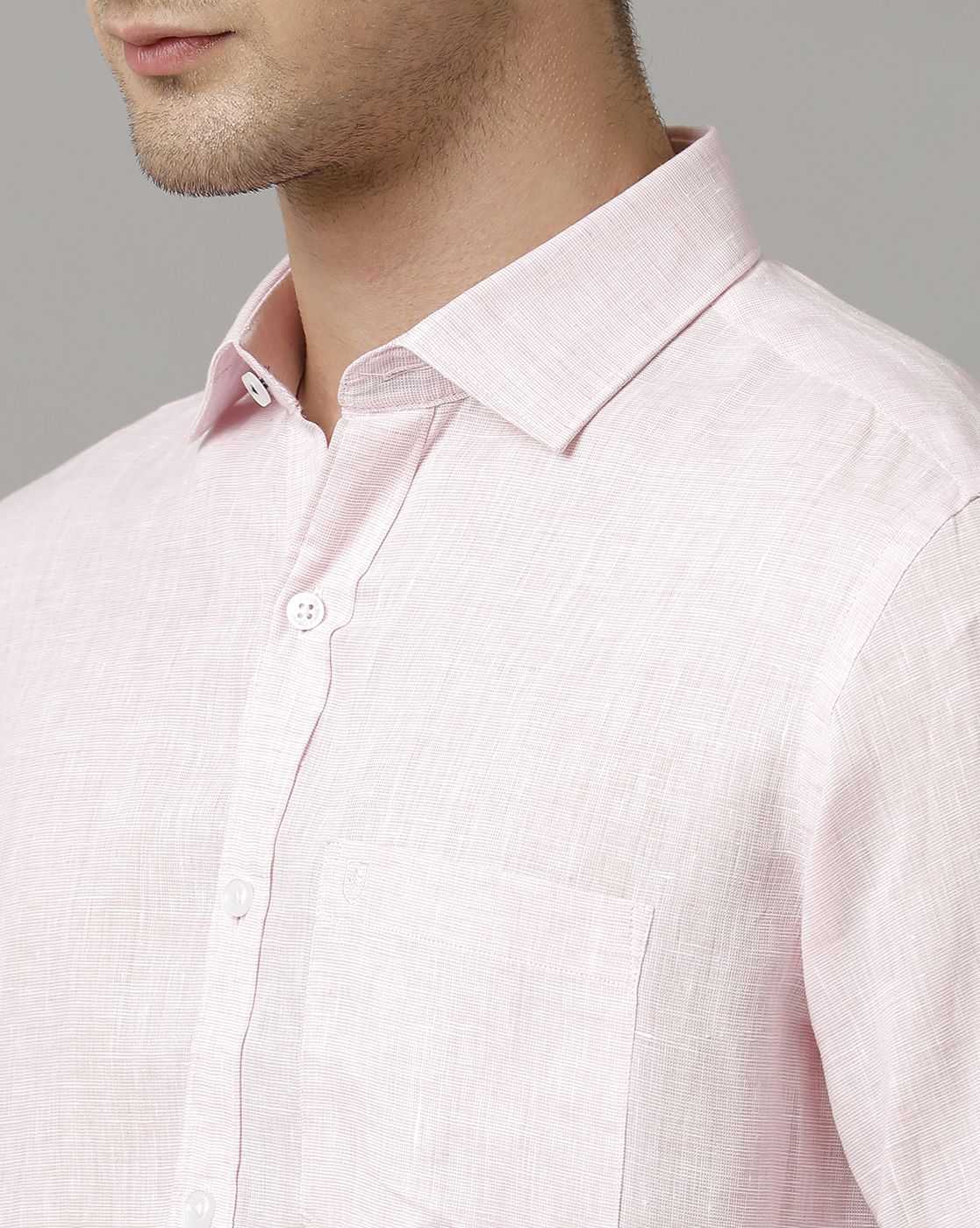 Men's Pure Linen Pink Solid Contemporary Fit Full Sleeve Sleeve Casual Shirt