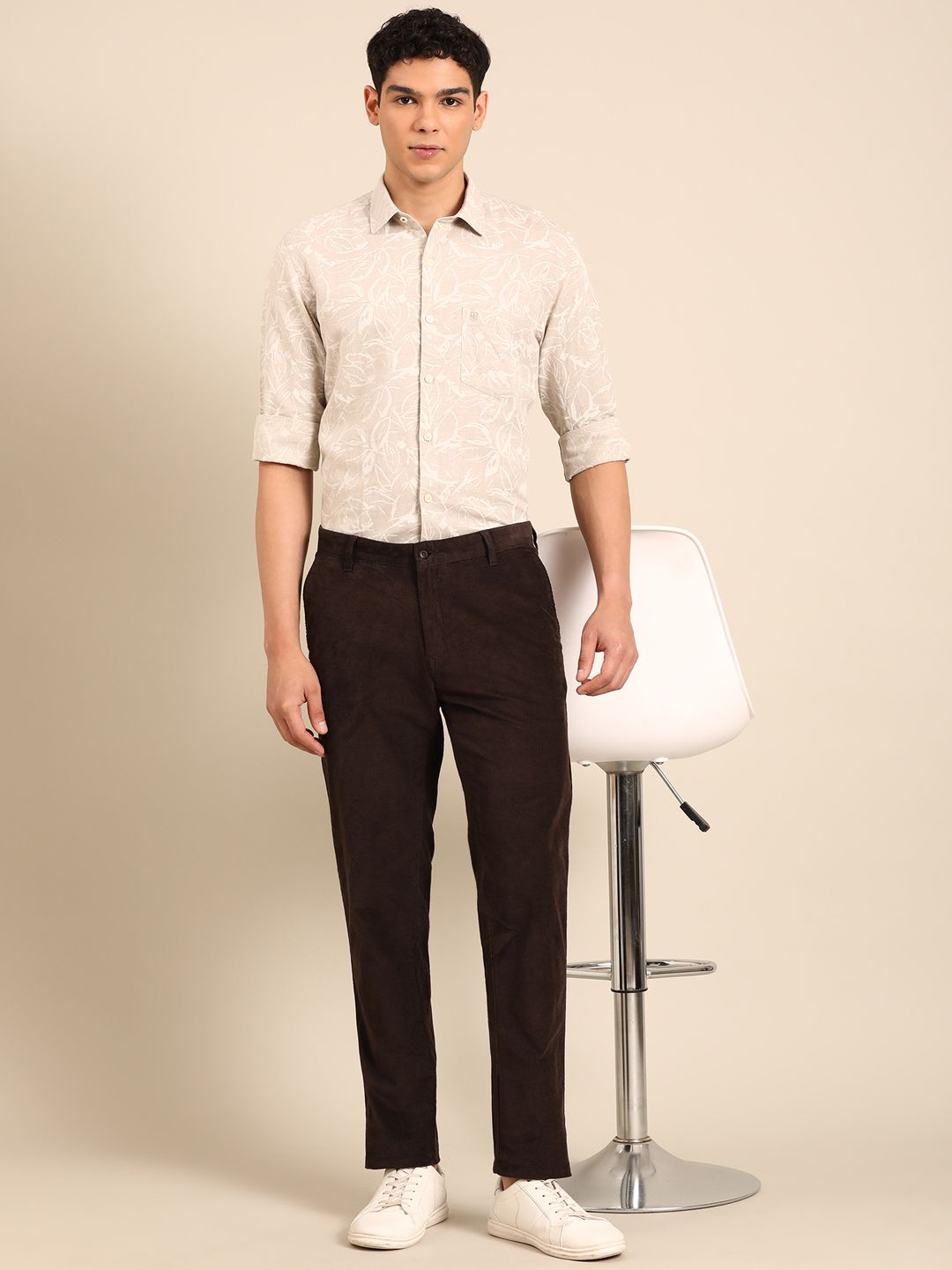 Linen Club Men's Linen Rich Natural Printed Contemporary Fit Full Sleeve Casual Shirt