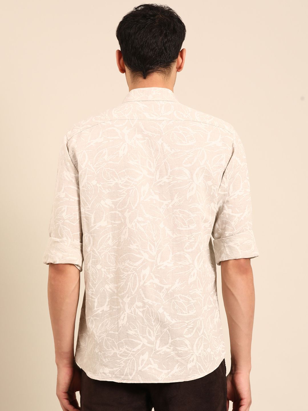 Linen Club Men's Linen Rich Natural Printed Contemporary Fit Full Sleeve Casual Shirt