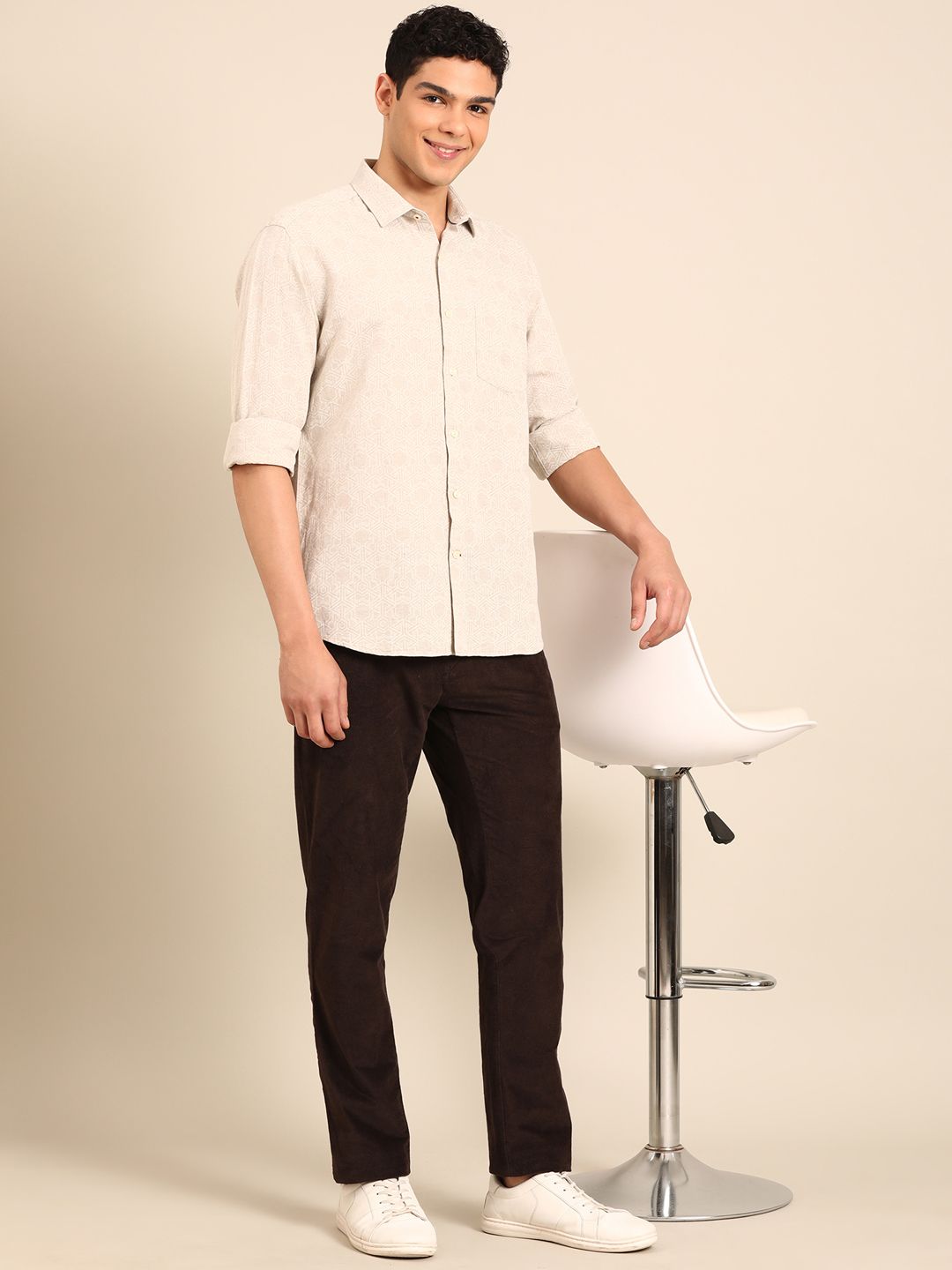 Linen Club Men's Linen Rich Natural Printed Contemporary Fit Full Sleeve Casual Shirt