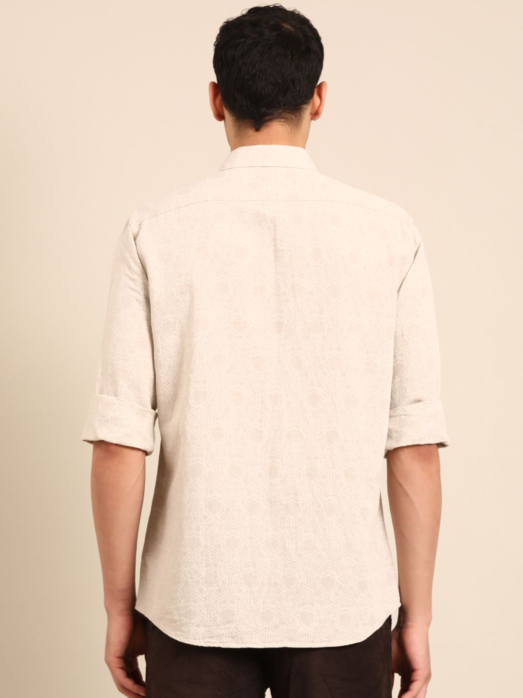 Linen Club Men's Linen Rich Natural Printed Contemporary Fit Full Sleeve Casual Shirt
