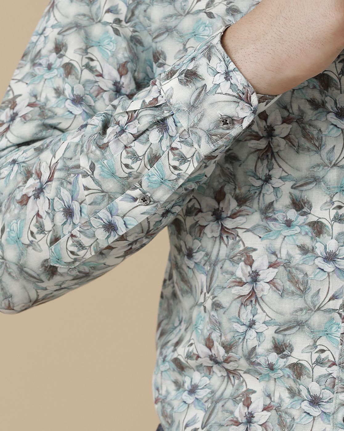 Men's Linen Rich Green Printed Contemporary Fit Full Sleeve Sleeve Casual Shirt
