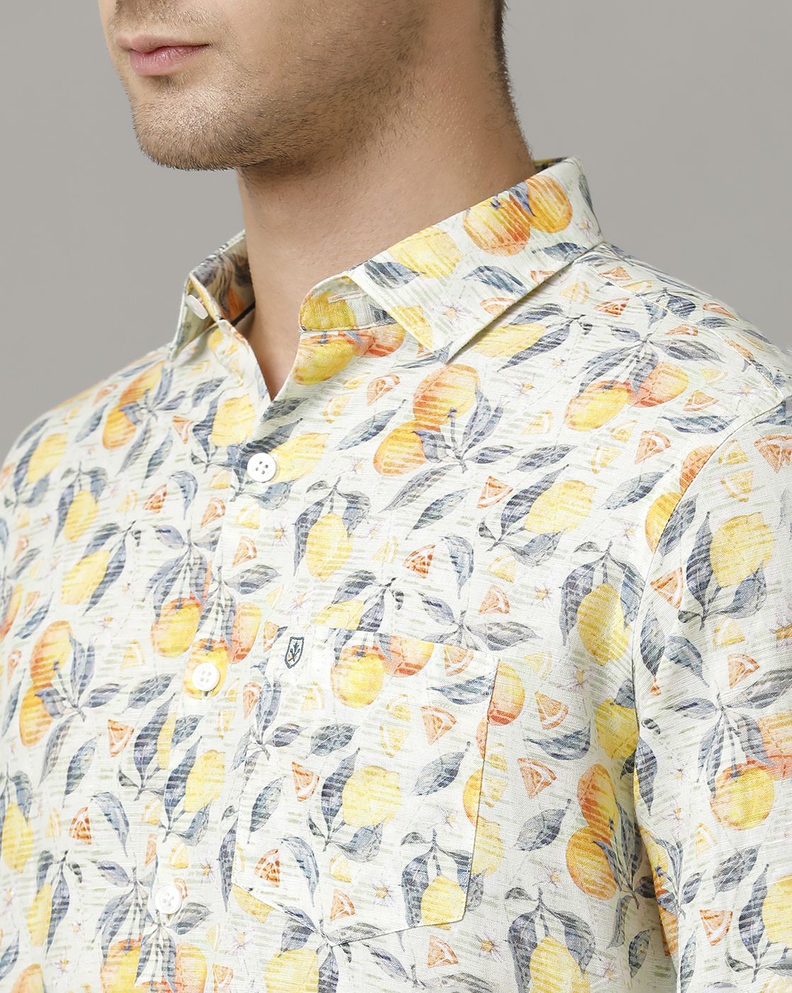 Men's Linen Rich Yellow Printed Contemporary Fit Full Sleeve Sleeve Casual Shirt