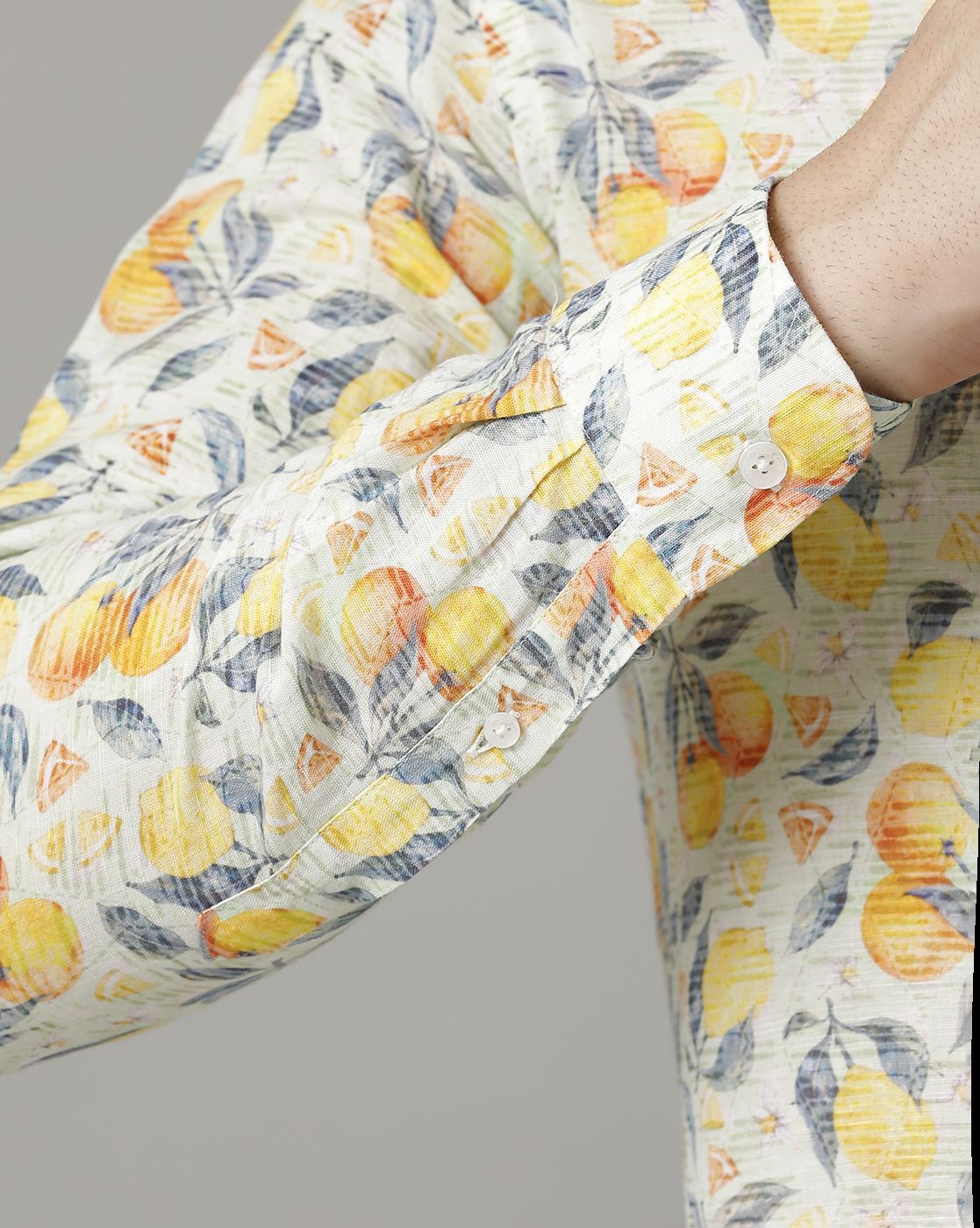 Men's Linen Rich Yellow Printed Contemporary Fit Full Sleeve Sleeve Casual Shirt