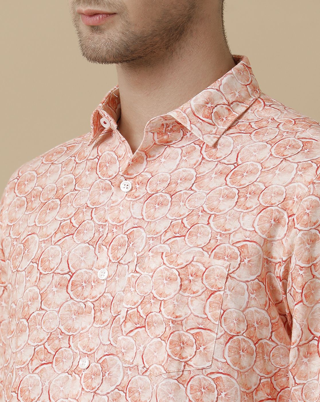 Men's Linen Rich Pink Printed Contemporary Fit Full Sleeve Sleeve Casual Shirt