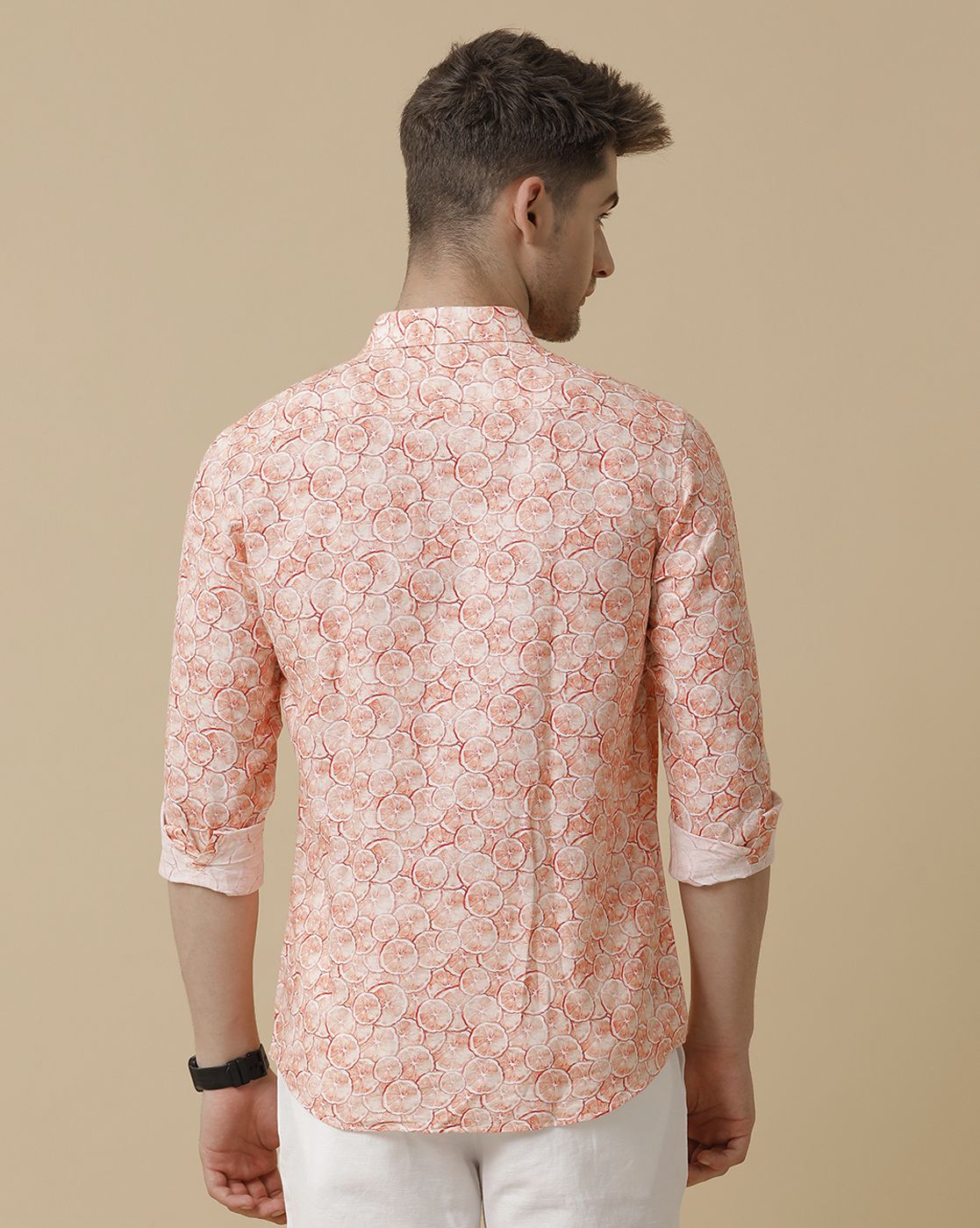 Men's Linen Rich Pink Printed Contemporary Fit Full Sleeve Sleeve Casual Shirt