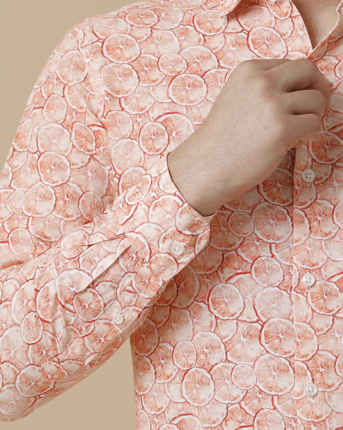Men's Linen Rich Pink Printed Contemporary Fit Full Sleeve Sleeve Casual Shirt