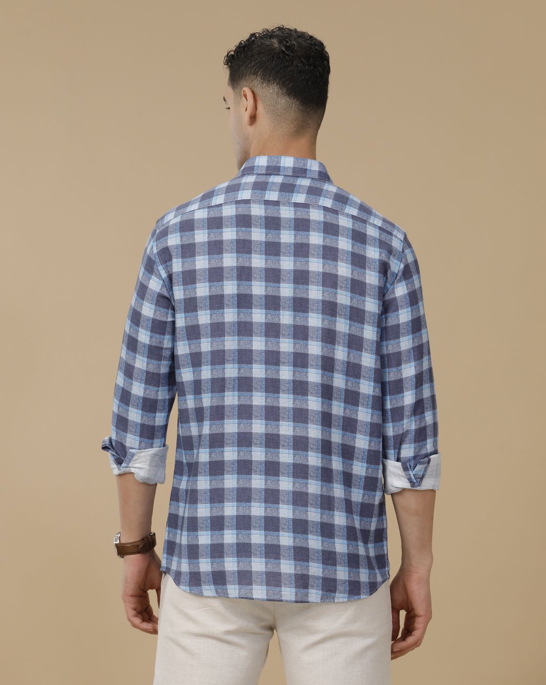 Linen Club Men's Linen Rich Blue Printed Contemporary Fit Full Sleeve Casual Shirt