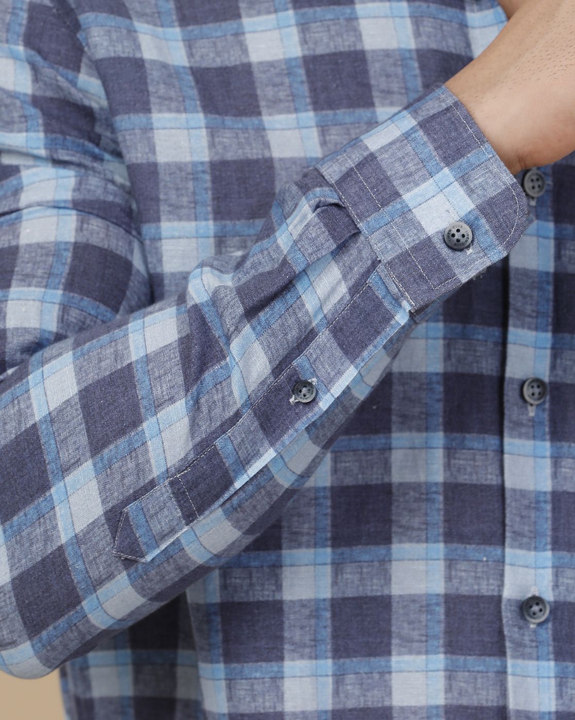 Linen Club Men's Linen Rich Blue Printed Contemporary Fit Full Sleeve Casual Shirt
