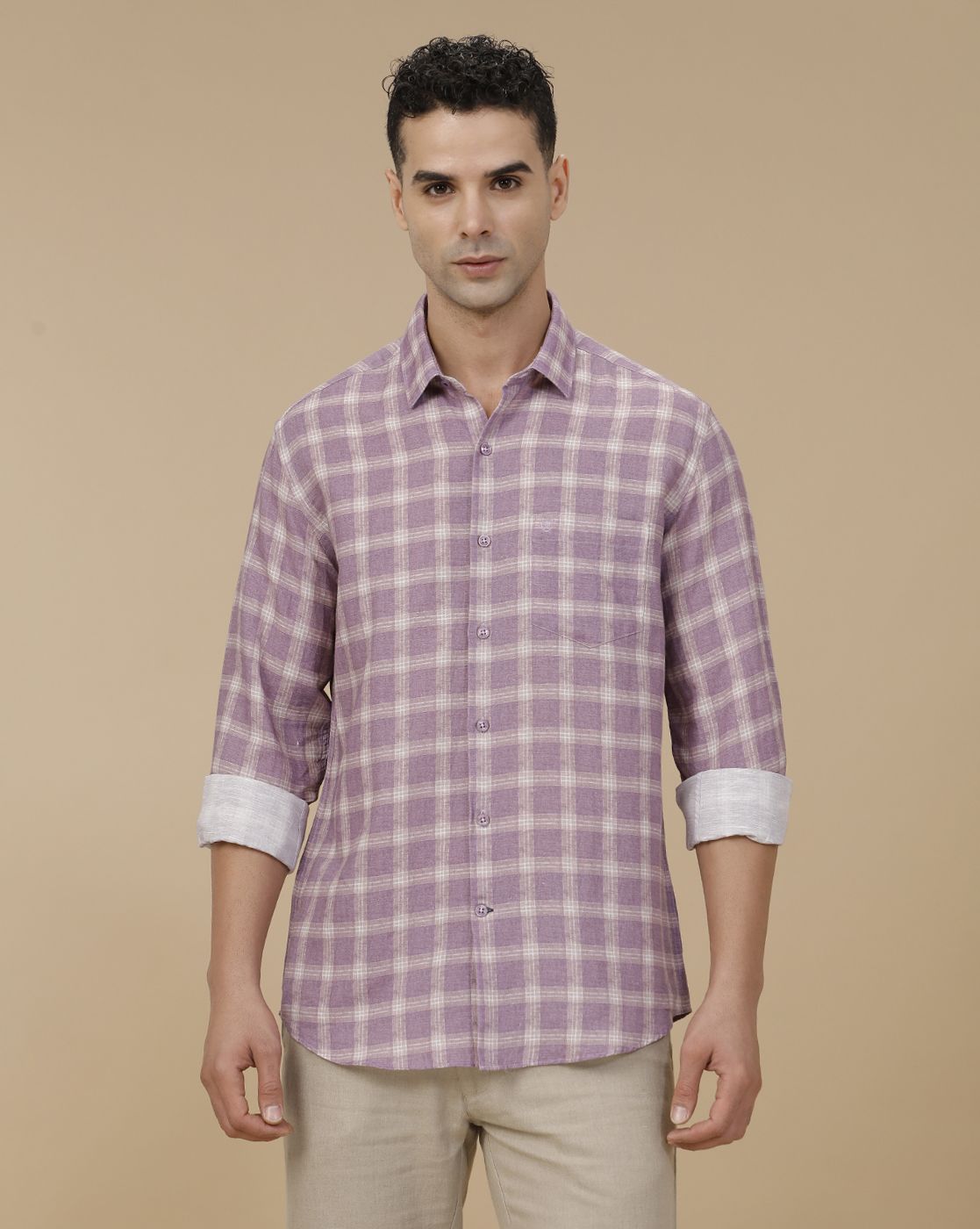 Linen Club Men's Linen Rich Purple Printed Contemporary Fit Full Sleeve Casual Shirt