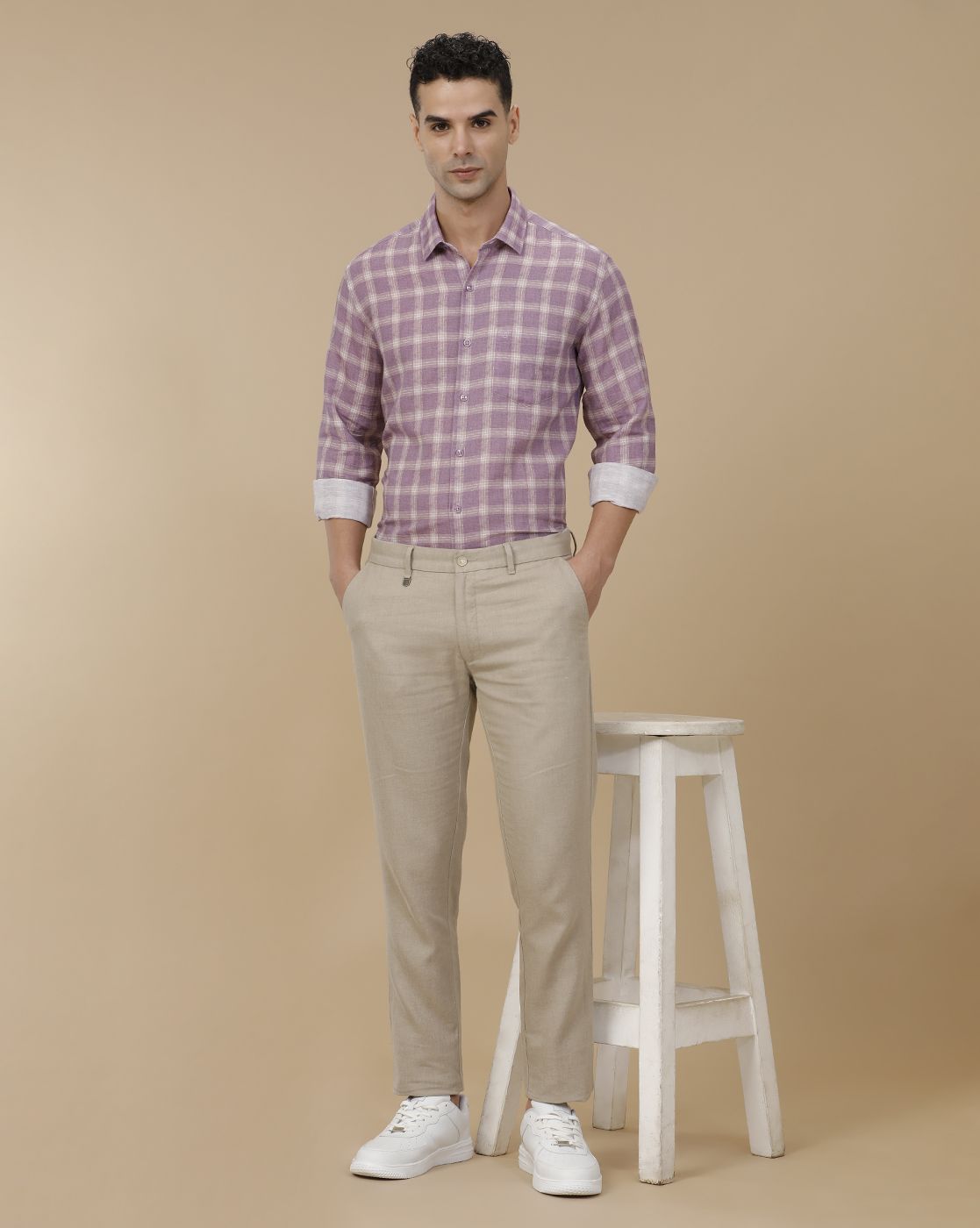 Linen Club Men's Linen Rich Purple Printed Contemporary Fit Full Sleeve Casual Shirt