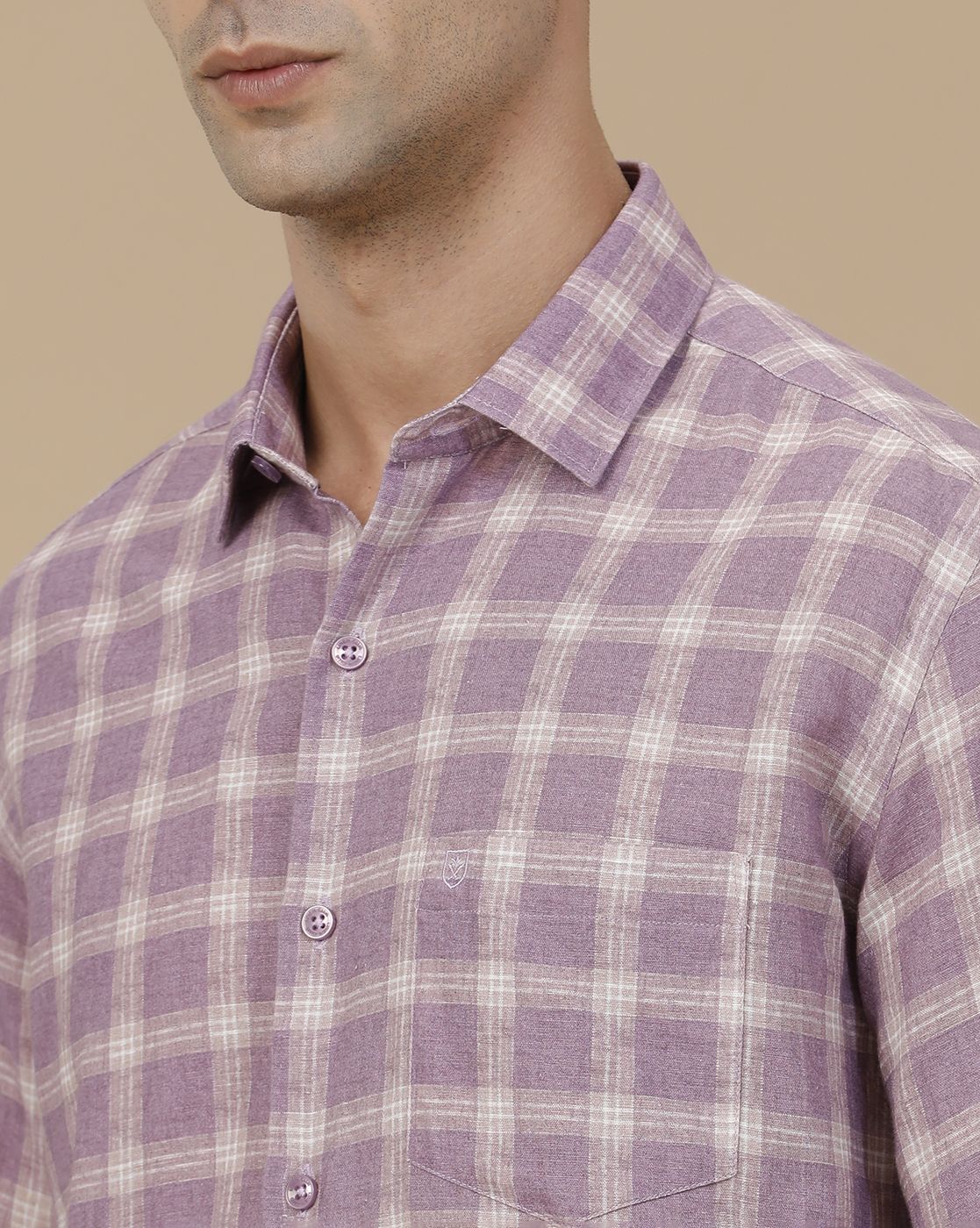 Linen Club Men's Linen Rich Purple Printed Contemporary Fit Full Sleeve Casual Shirt