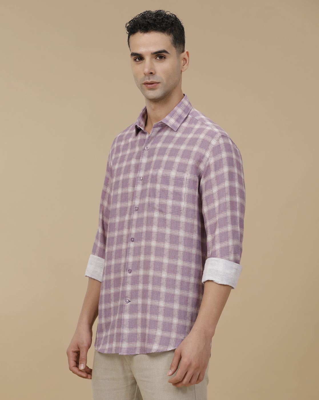 Linen Club Men's Linen Rich Purple Printed Contemporary Fit Full Sleeve Casual Shirt