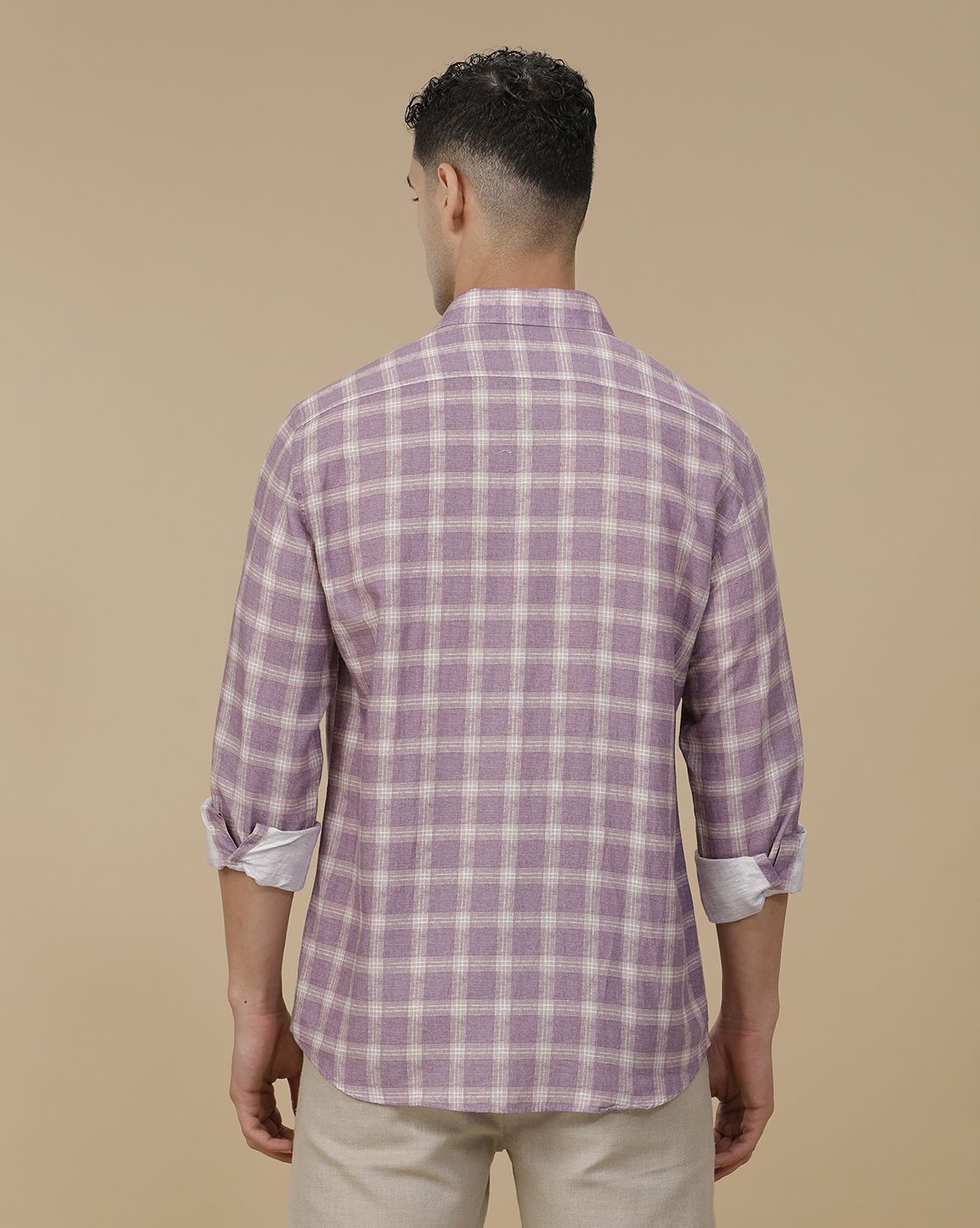 Linen Club Men's Linen Rich Purple Printed Contemporary Fit Full Sleeve Casual Shirt