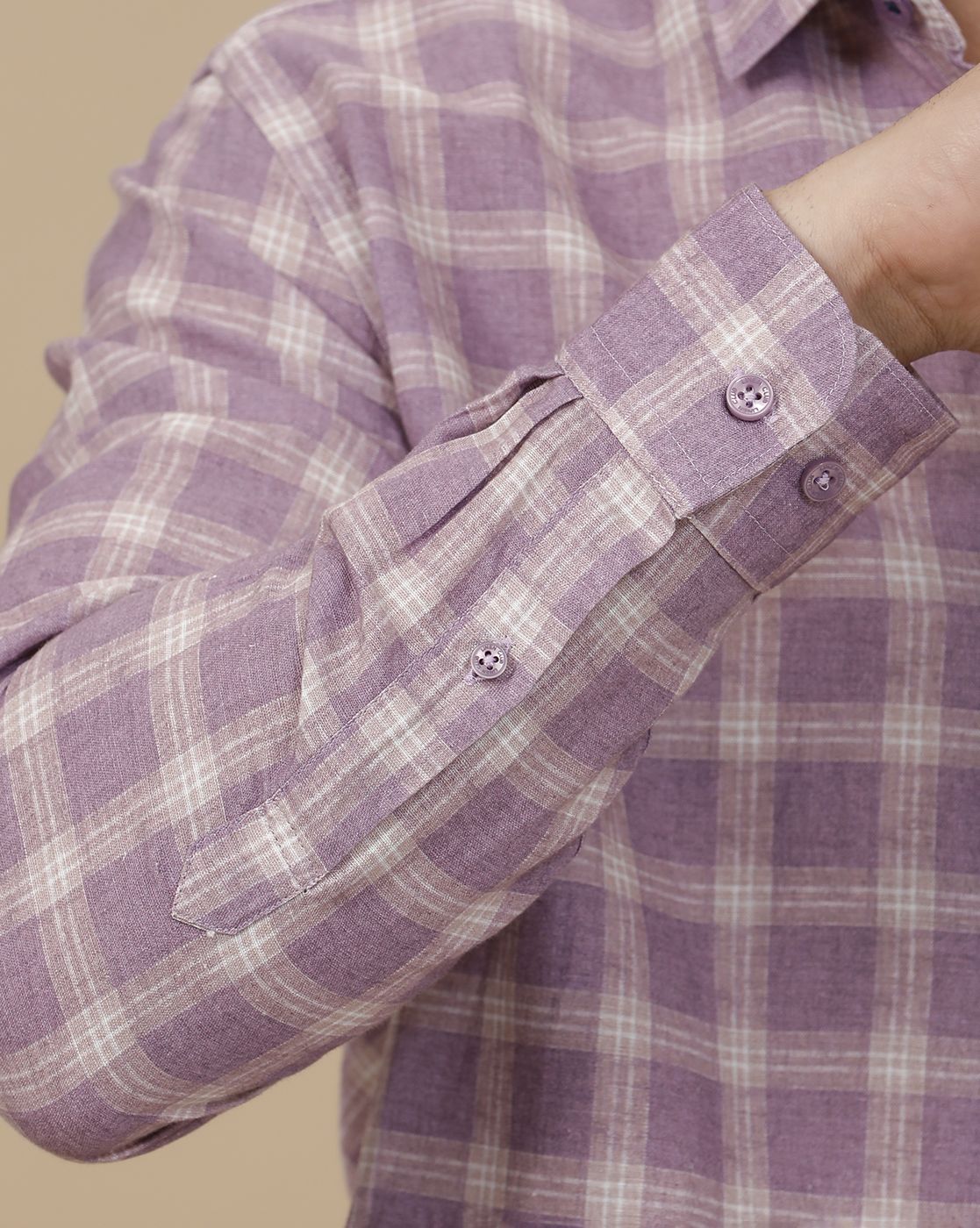Linen Club Men's Linen Rich Purple Printed Contemporary Fit Full Sleeve Casual Shirt
