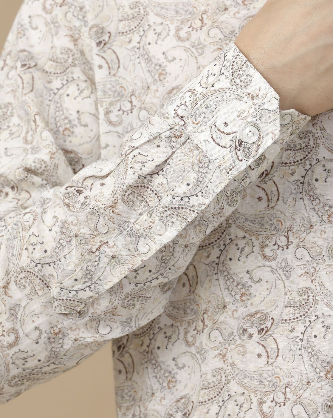 Men's Linen Rich White Printed Contemporary Fit Full Sleeve Casual Shirt