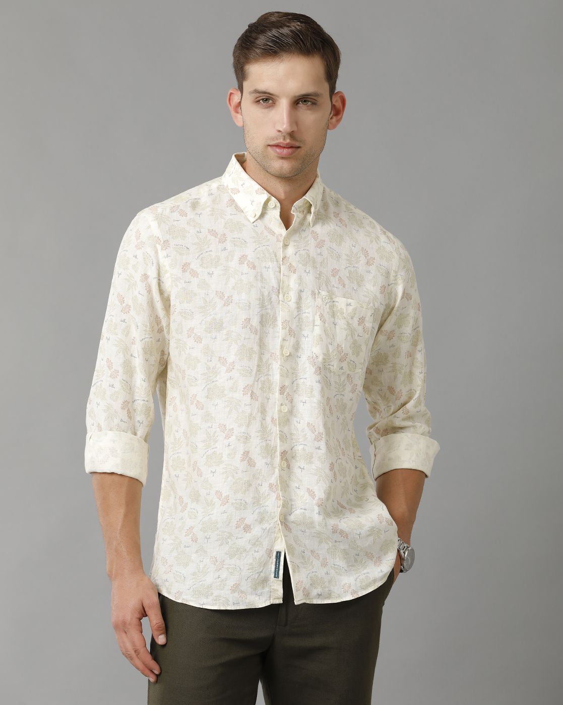 Men's Pure Linen Multicolor Printed Contemporary Fit Full Sleeve Sleeve Casual Shirt