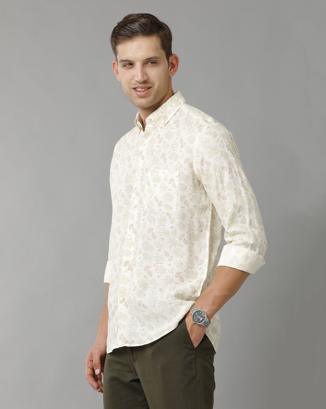Men's Pure Linen Multicolor Printed Contemporary Fit Full Sleeve Sleeve Casual Shirt
