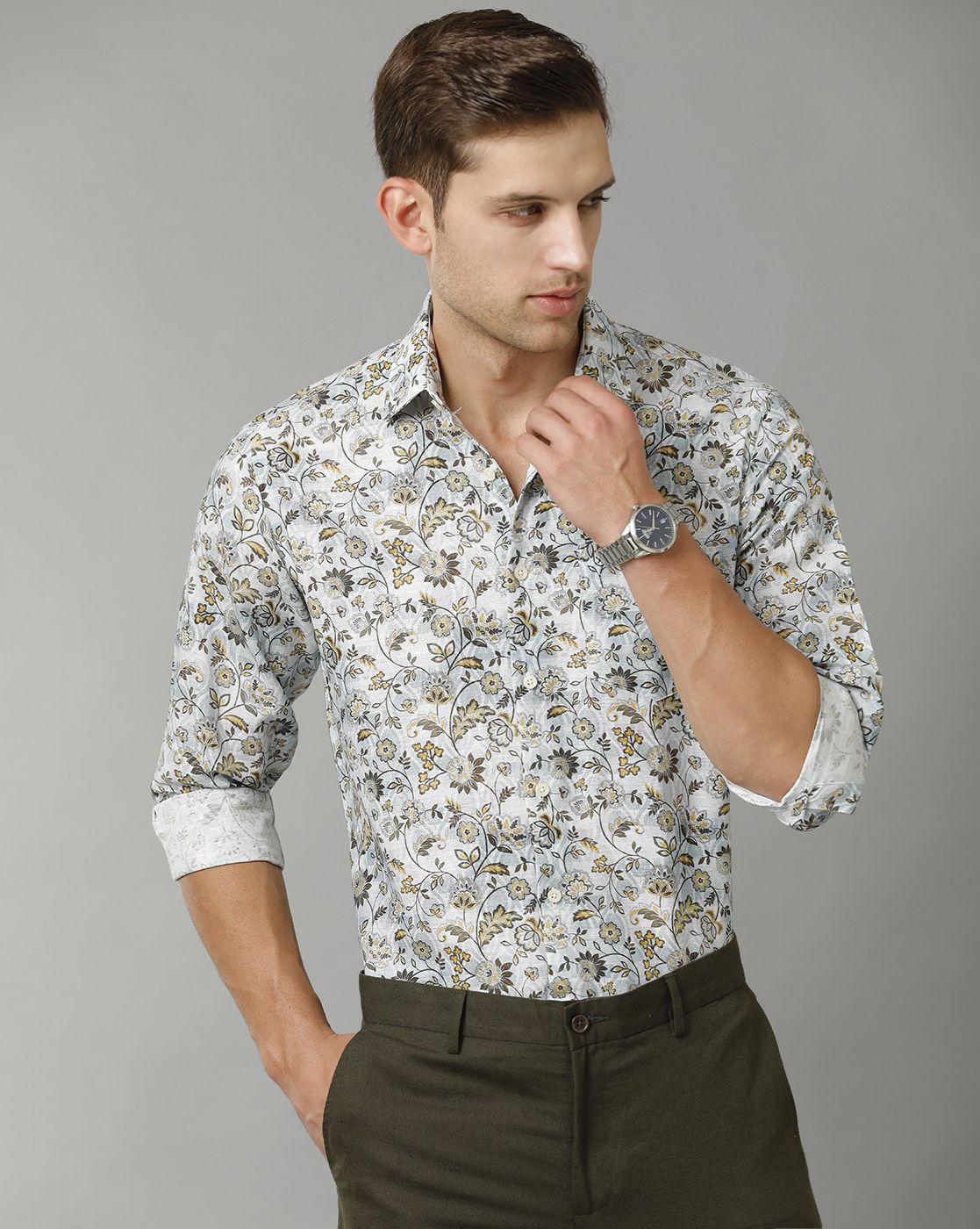 Men's Linen Rich Multicolor Printed Contemporary Fit Full Sleeve Sleeve Casual Shirt