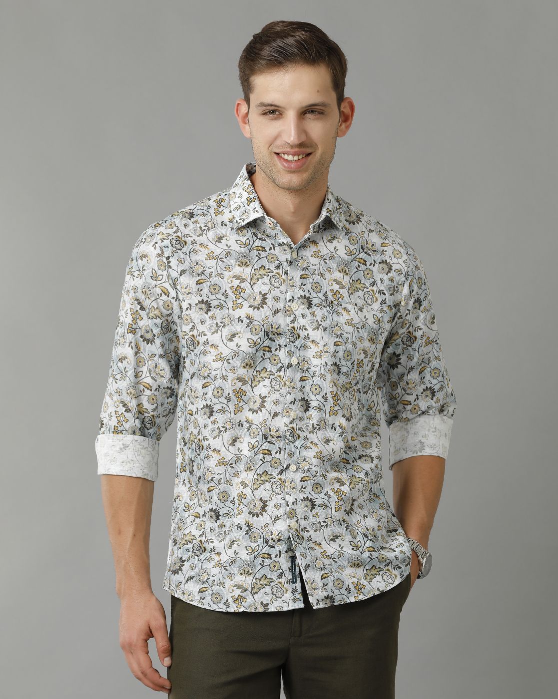 Men's Linen Rich Multicolor Printed Contemporary Fit Full Sleeve Sleeve Casual Shirt