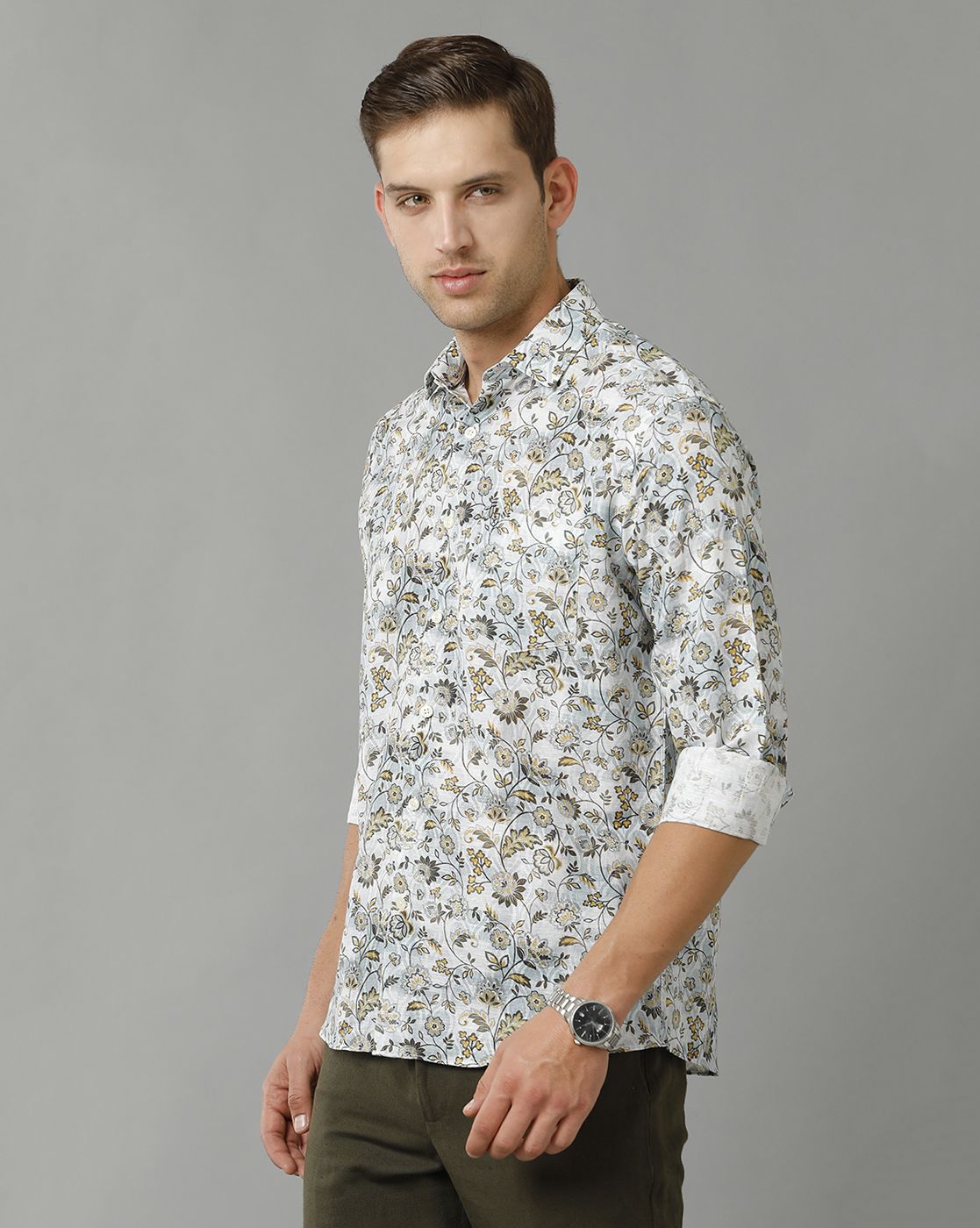 Men's Linen Rich Multicolor Printed Contemporary Fit Full Sleeve Sleeve Casual Shirt