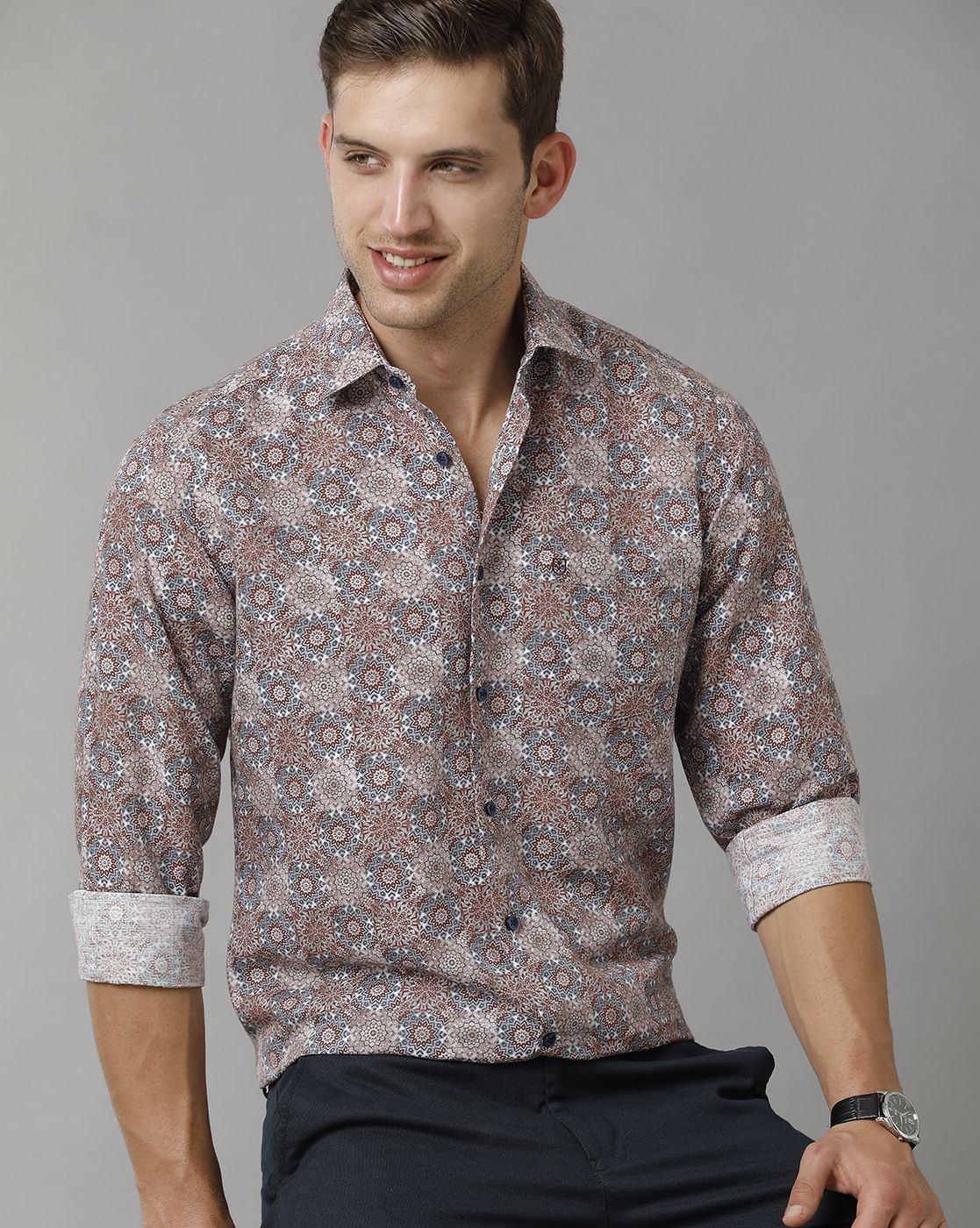 Men's Linen Rich Multicolor Printed Contemporary Fit Full Sleeve Sleeve Casual Shirt