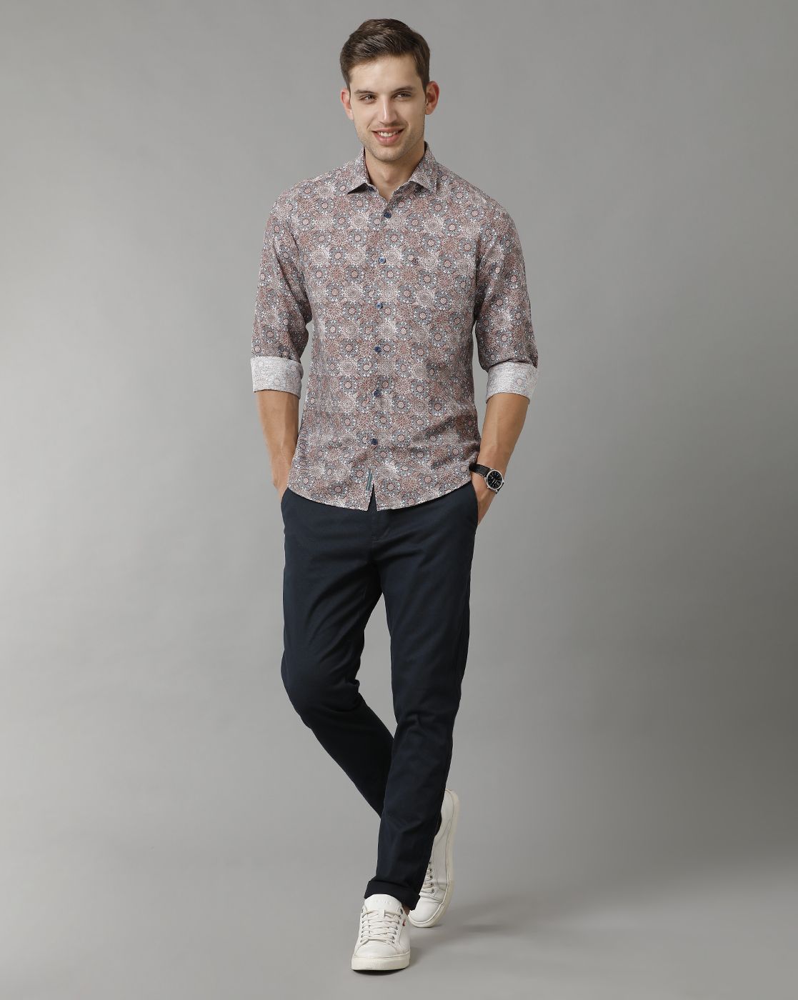 Men's Linen Rich Multicolor Printed Contemporary Fit Full Sleeve Sleeve Casual Shirt