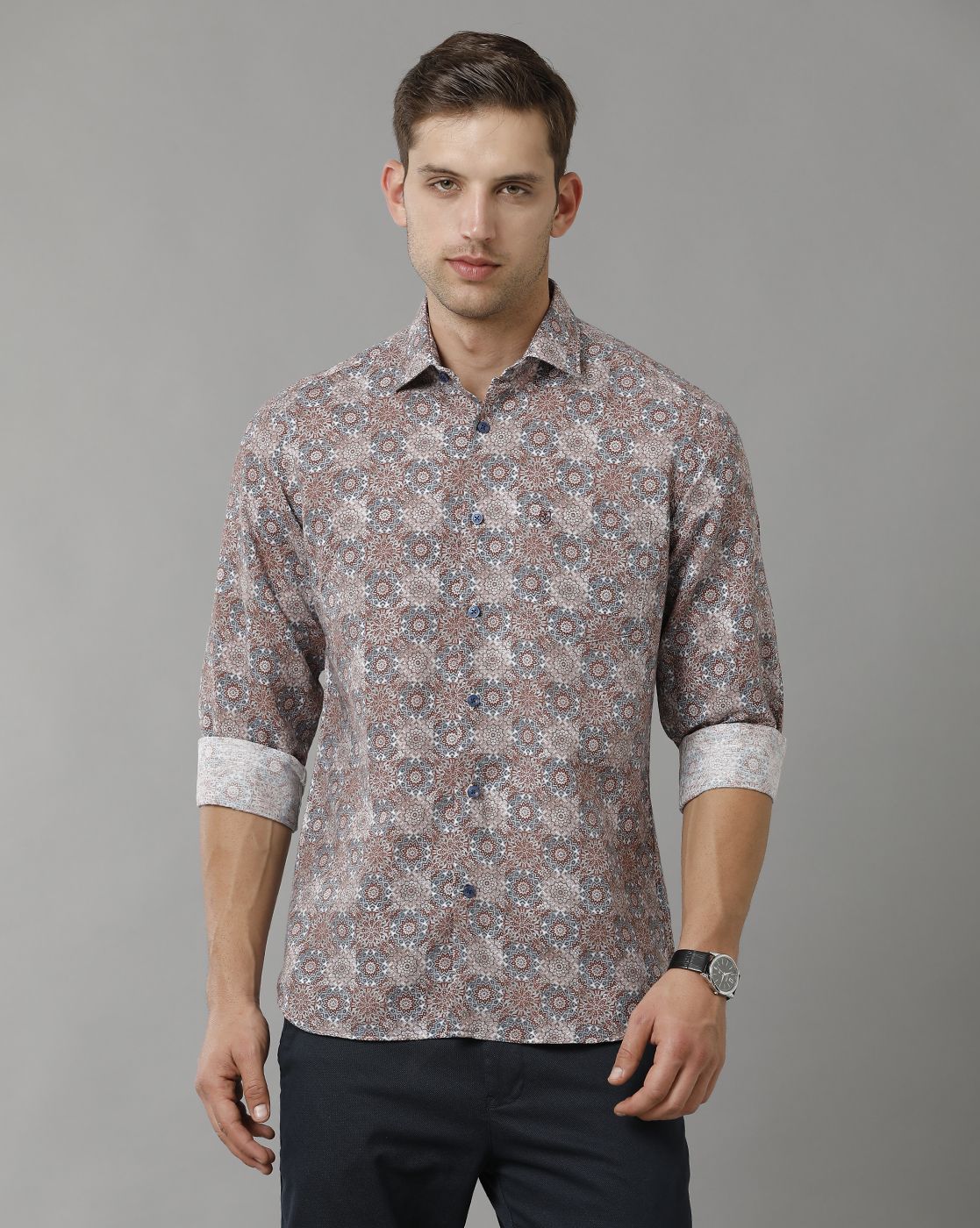 Men's Linen Rich Multicolor Printed Contemporary Fit Full Sleeve Sleeve Casual Shirt