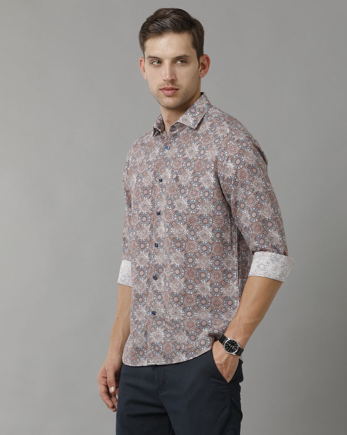 Men's Linen Rich Multicolor Printed Contemporary Fit Full Sleeve Sleeve Casual Shirt