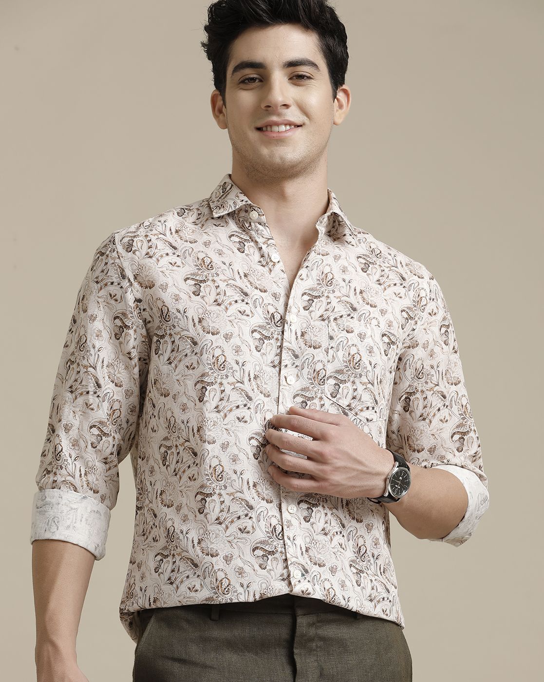 Men's Pure Linen Multicolor Printed Contemporary Fit Full Sleeve Sleeve Casual Shirt