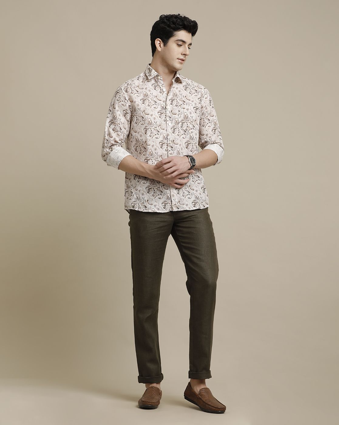 Men's Pure Linen Multicolor Printed Contemporary Fit Full Sleeve Sleeve Casual Shirt
