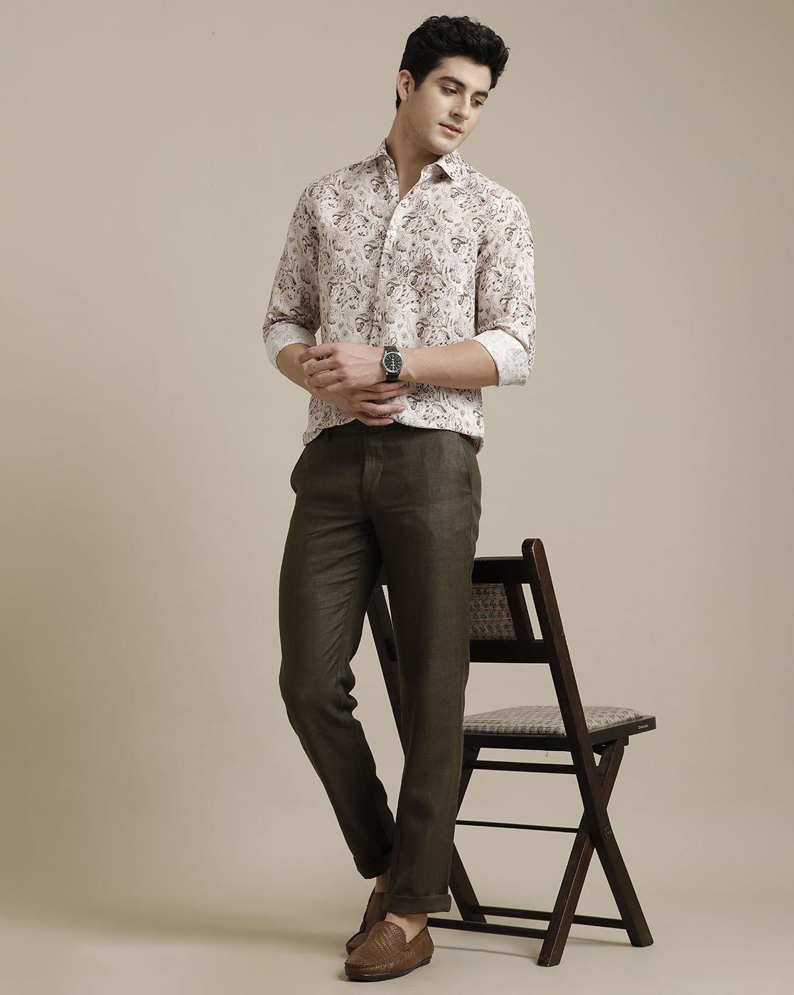 Men's Pure Linen Multicolor Printed Contemporary Fit Full Sleeve Sleeve Casual Shirt