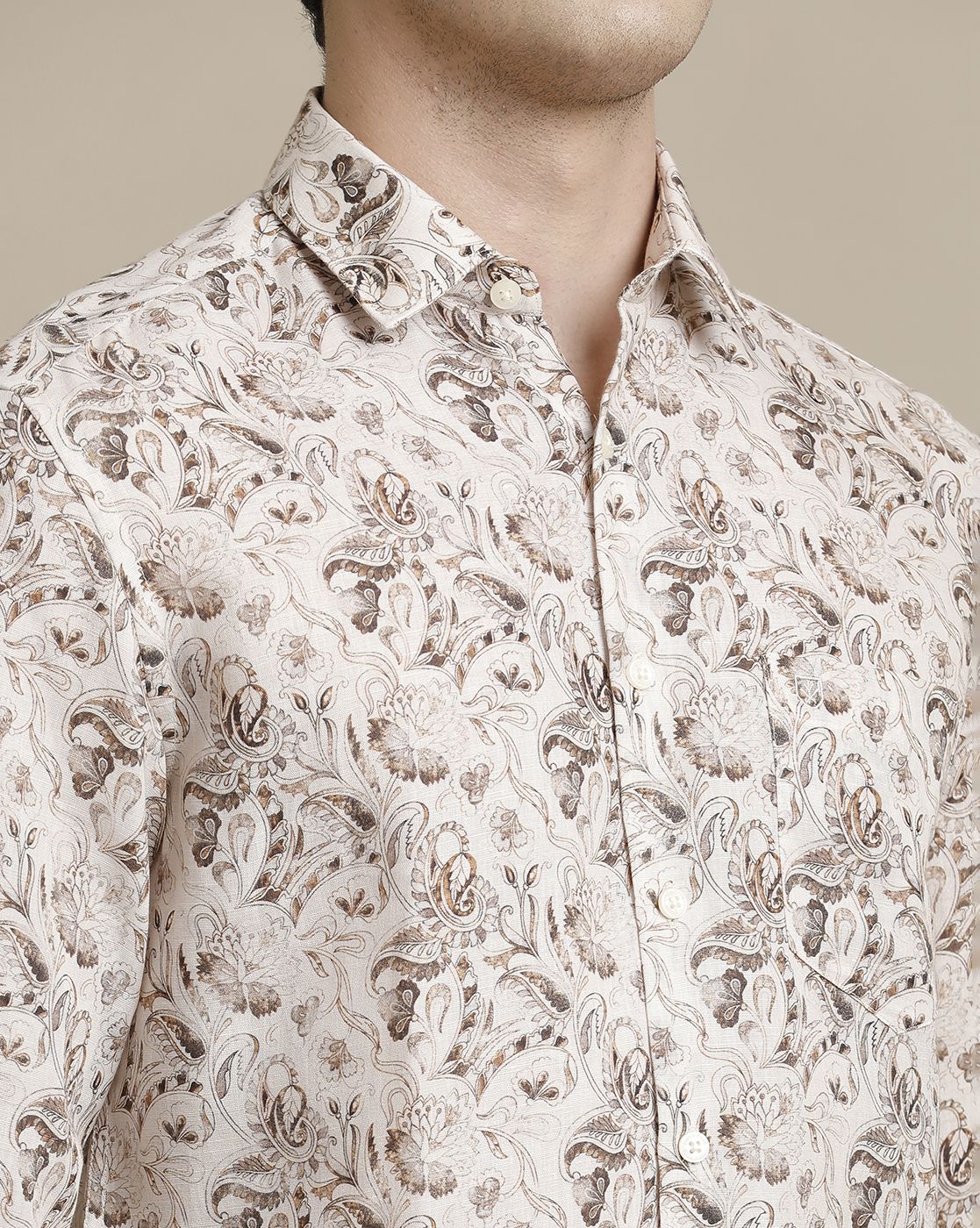 Men's Pure Linen Multicolor Printed Contemporary Fit Full Sleeve Sleeve Casual Shirt