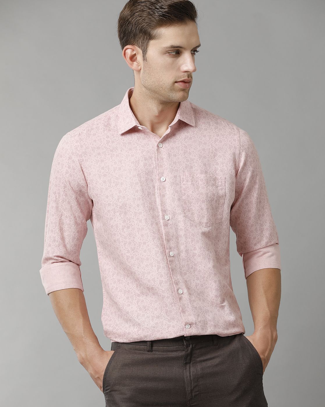 Men's Linen Rich Pink Printed Contemporary Fit Full Sleeve Sleeve Casual Shirt