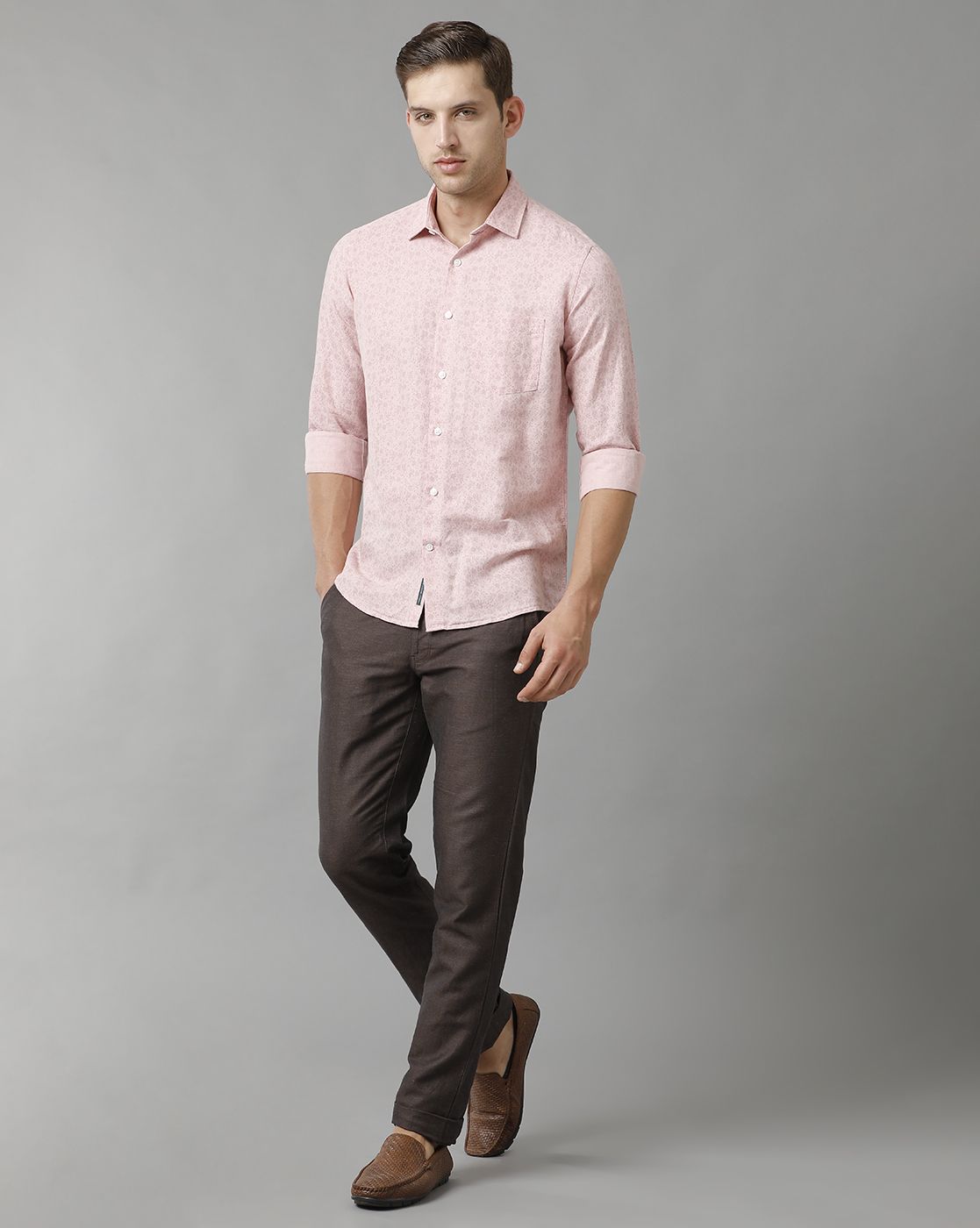 Men's Linen Rich Pink Printed Contemporary Fit Full Sleeve Sleeve Casual Shirt