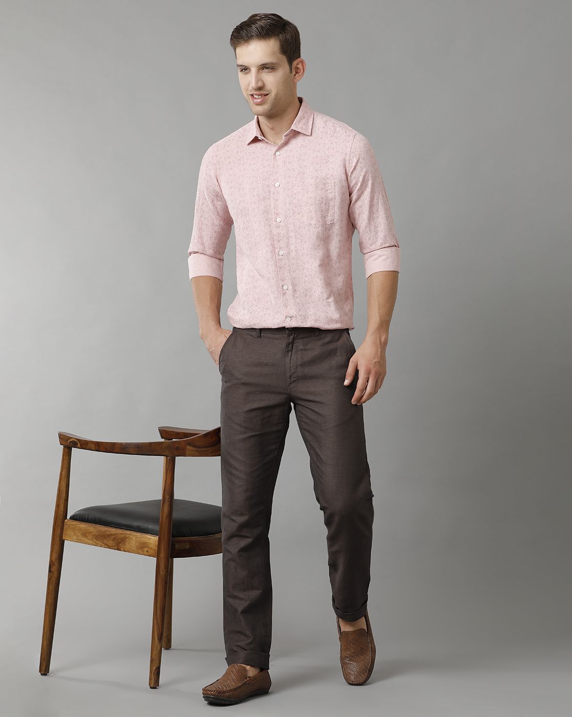 Men's Linen Rich Pink Printed Contemporary Fit Full Sleeve Sleeve Casual Shirt