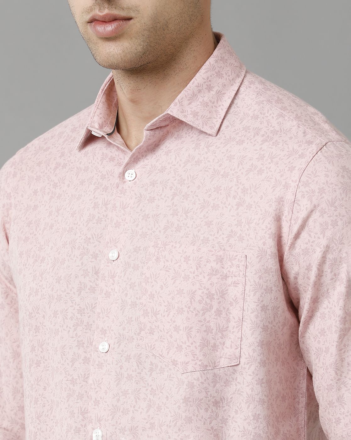 Men's Linen Rich Pink Printed Contemporary Fit Full Sleeve Sleeve Casual Shirt