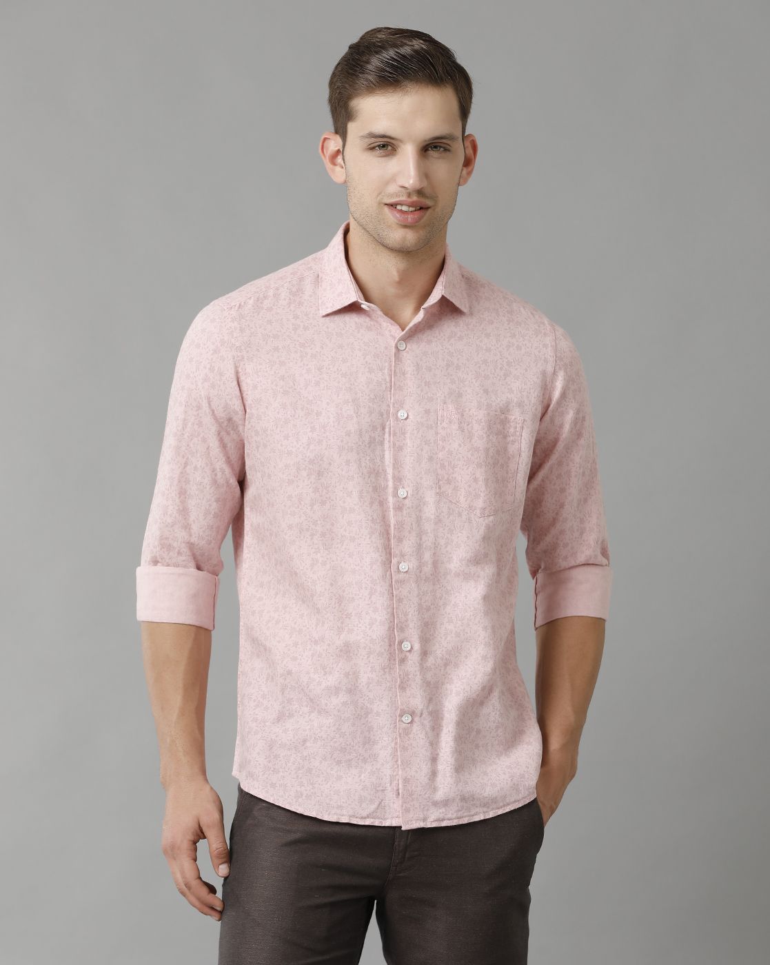 Men's Linen Rich Pink Printed Contemporary Fit Full Sleeve Sleeve Casual Shirt