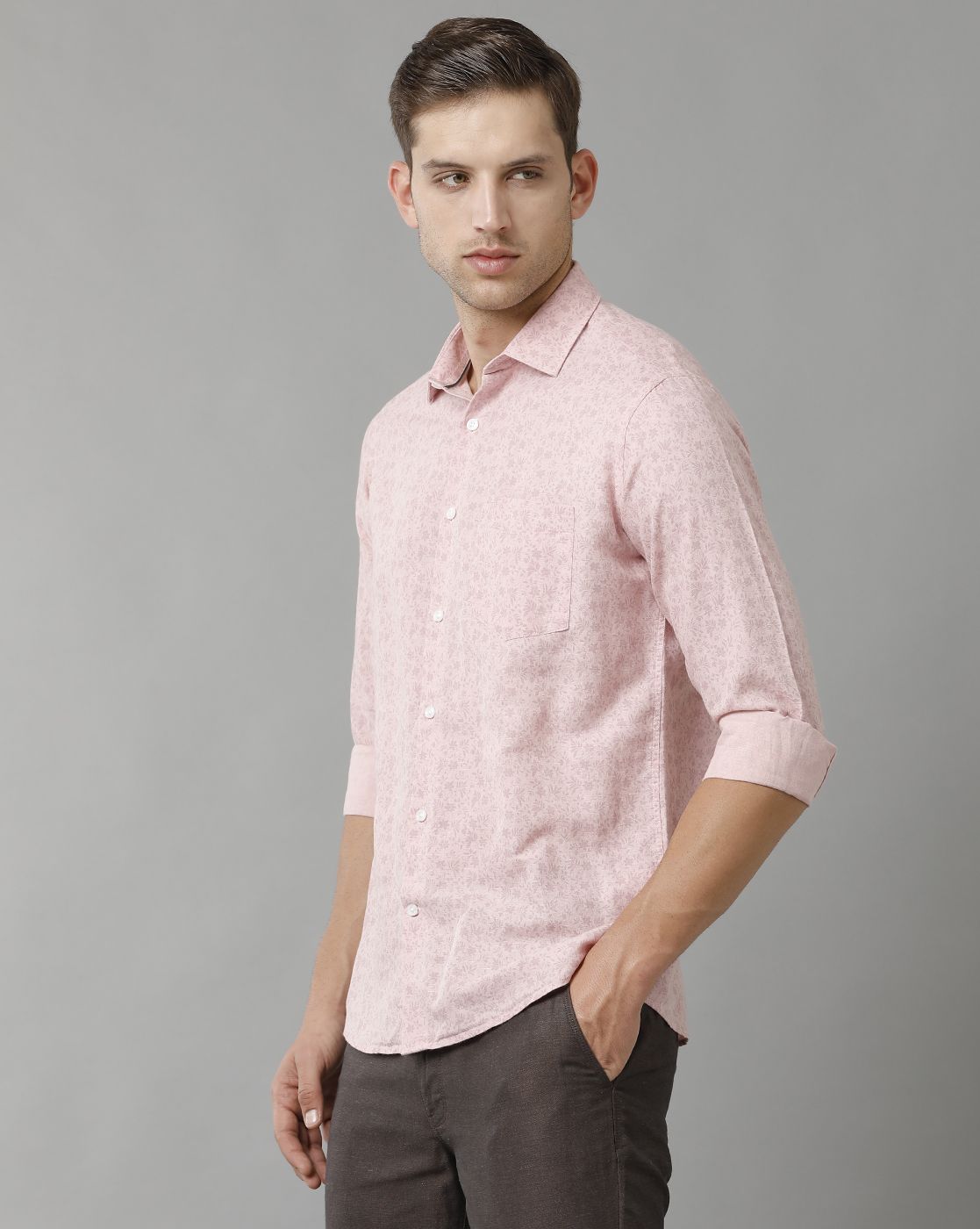 Men's Linen Rich Pink Printed Contemporary Fit Full Sleeve Sleeve Casual Shirt