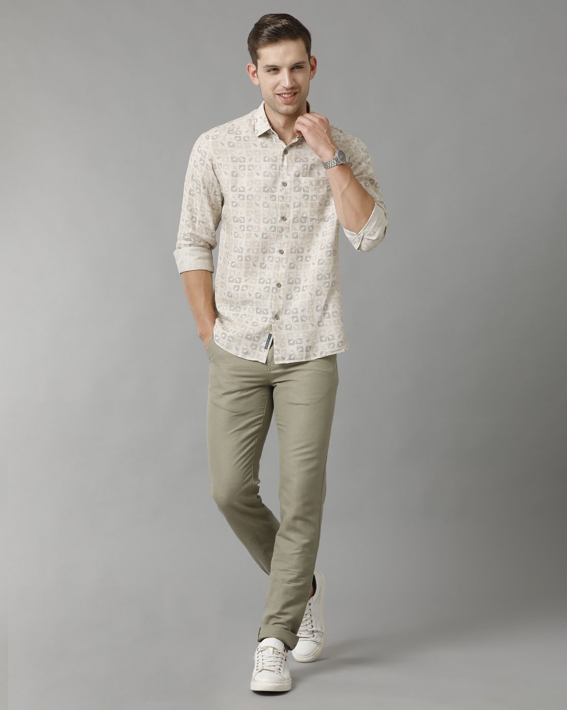 Men's Pure Linen Multicolor Printed Contemporary Fit Full Sleeve Sleeve Casual Shirt