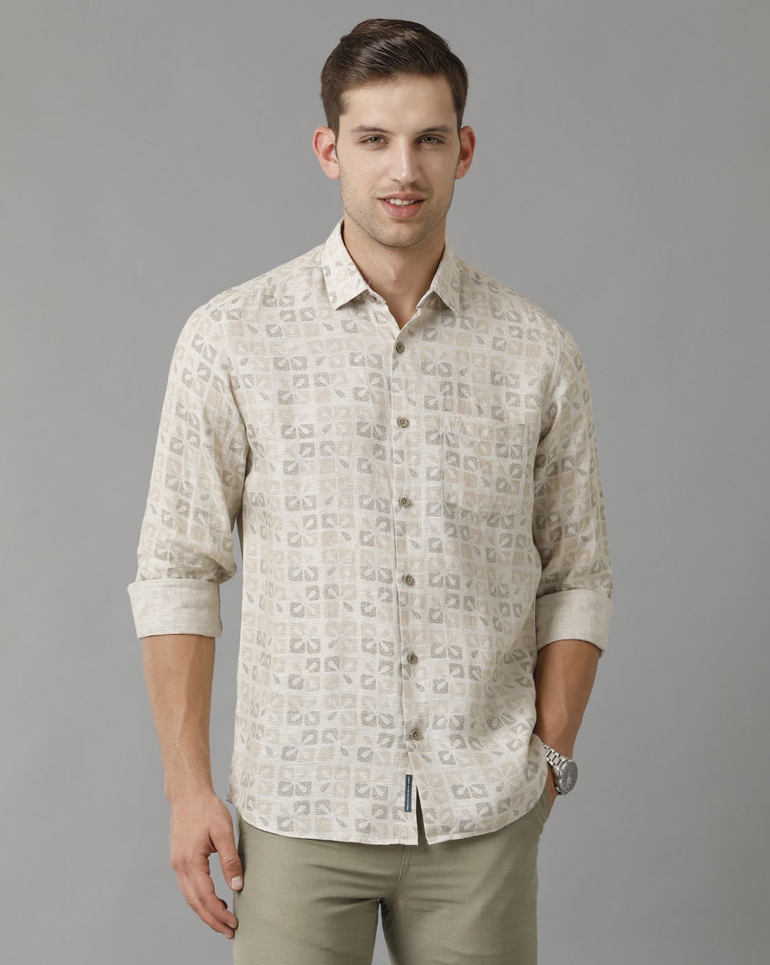 Men's Pure Linen Multicolor Printed Contemporary Fit Full Sleeve Sleeve Casual Shirt