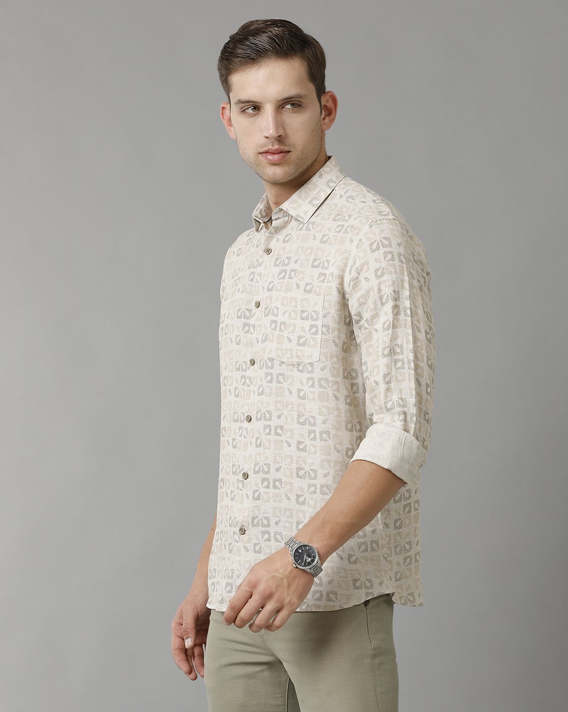 Men's Pure Linen Multicolor Printed Contemporary Fit Full Sleeve Sleeve Casual Shirt