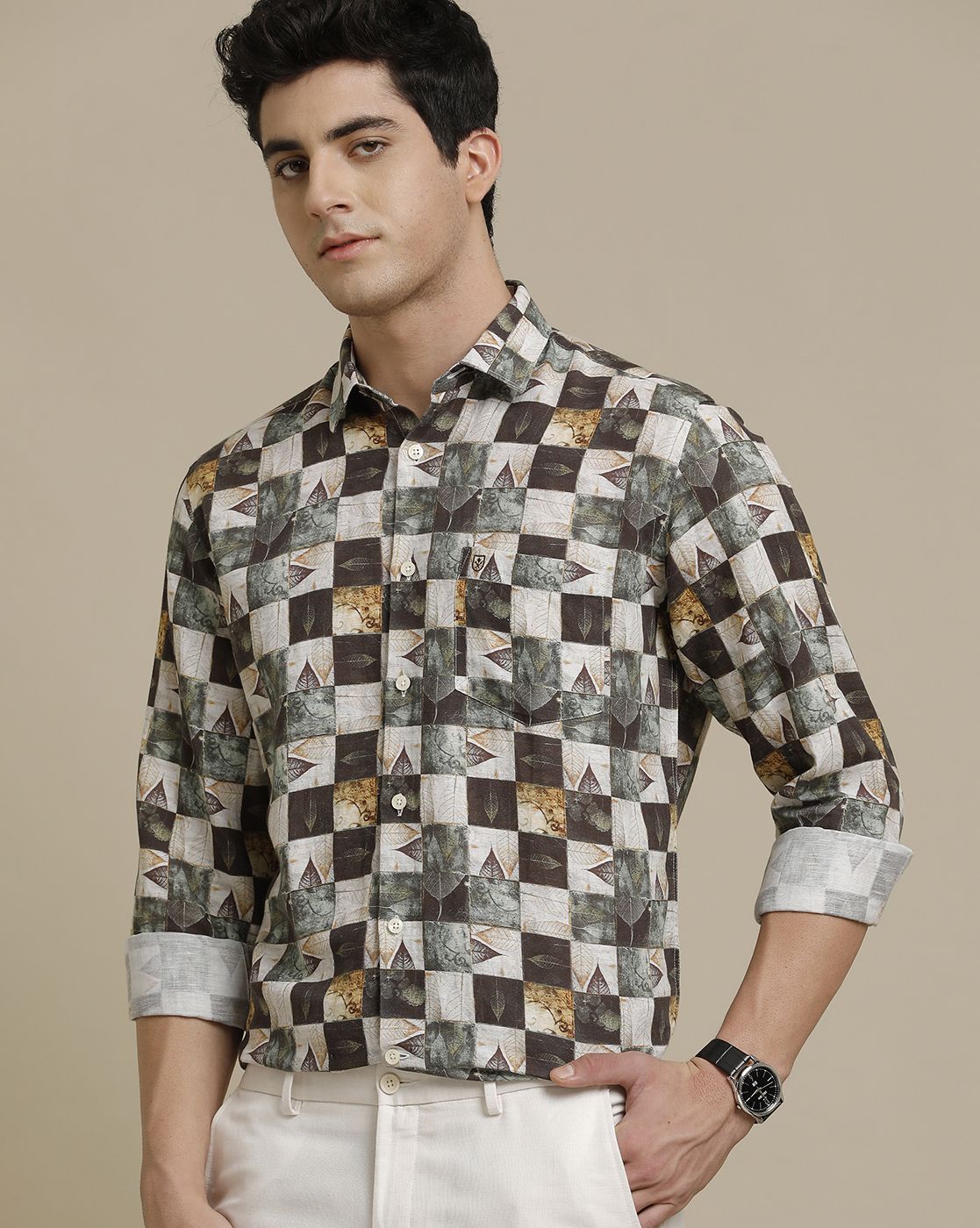 Men's Linen Rich Multicolor Printed Contemporary Fit Full Sleeve Sleeve Casual Shirt