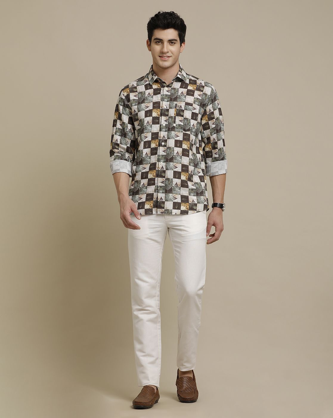 Men's Linen Rich Multicolor Printed Contemporary Fit Full Sleeve Sleeve Casual Shirt
