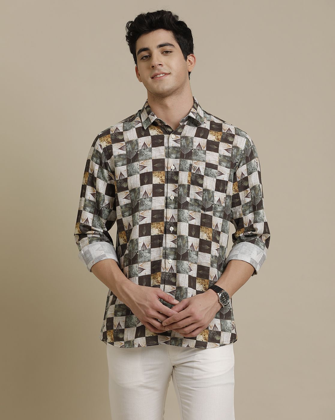 Men's Linen Rich Multicolor Printed Contemporary Fit Full Sleeve Sleeve Casual Shirt