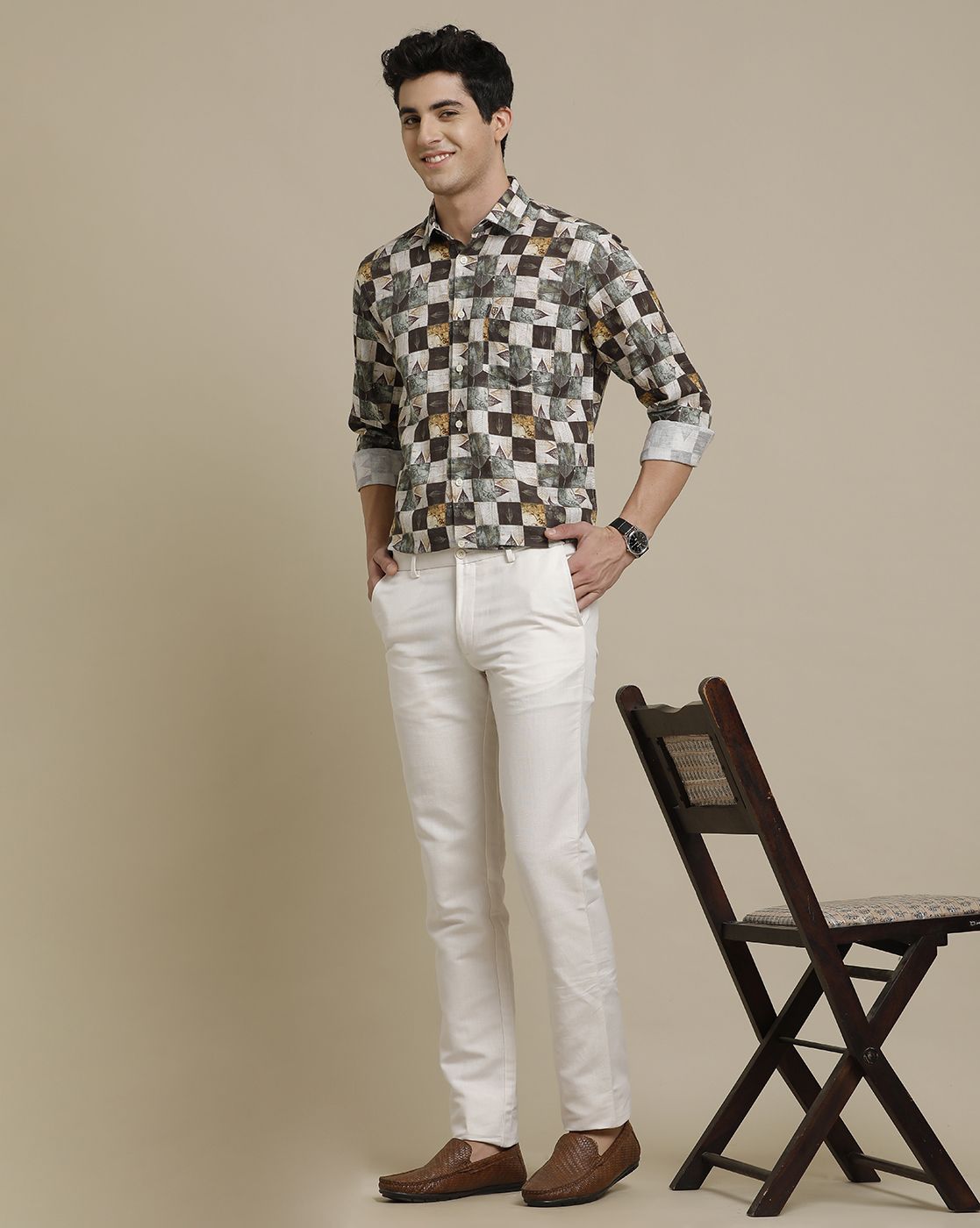 Men's Linen Rich Multicolor Printed Contemporary Fit Full Sleeve Sleeve Casual Shirt