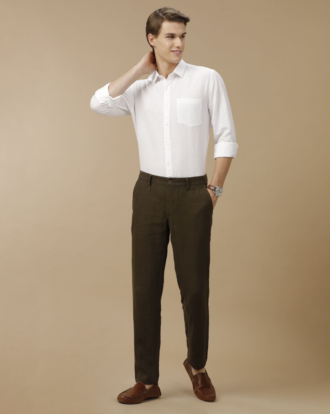 Men's Linen Rich White Solid Contemporary Fit Full Sleeve Casual Shirt