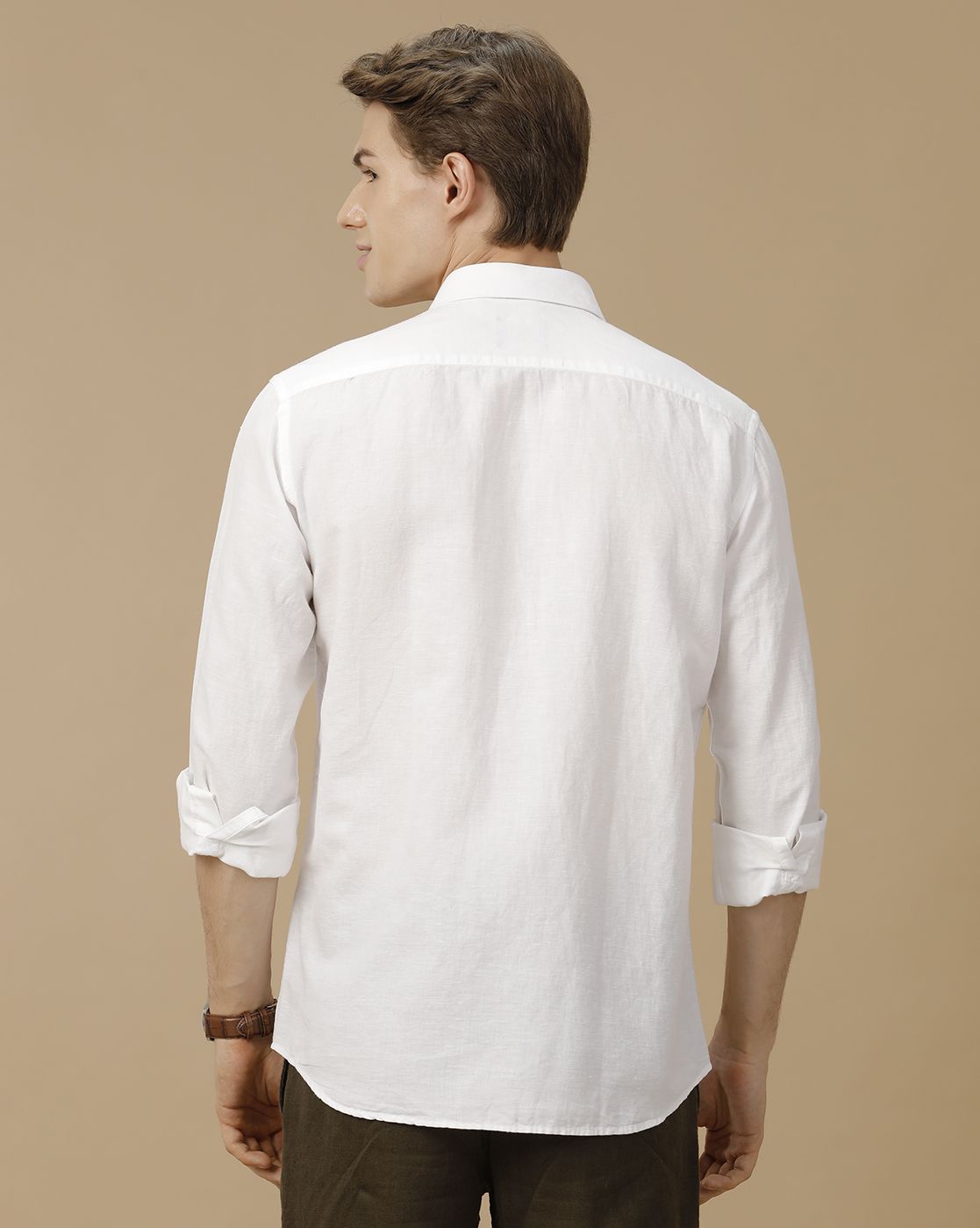 Men's Linen Rich White Solid Contemporary Fit Full Sleeve Casual Shirt