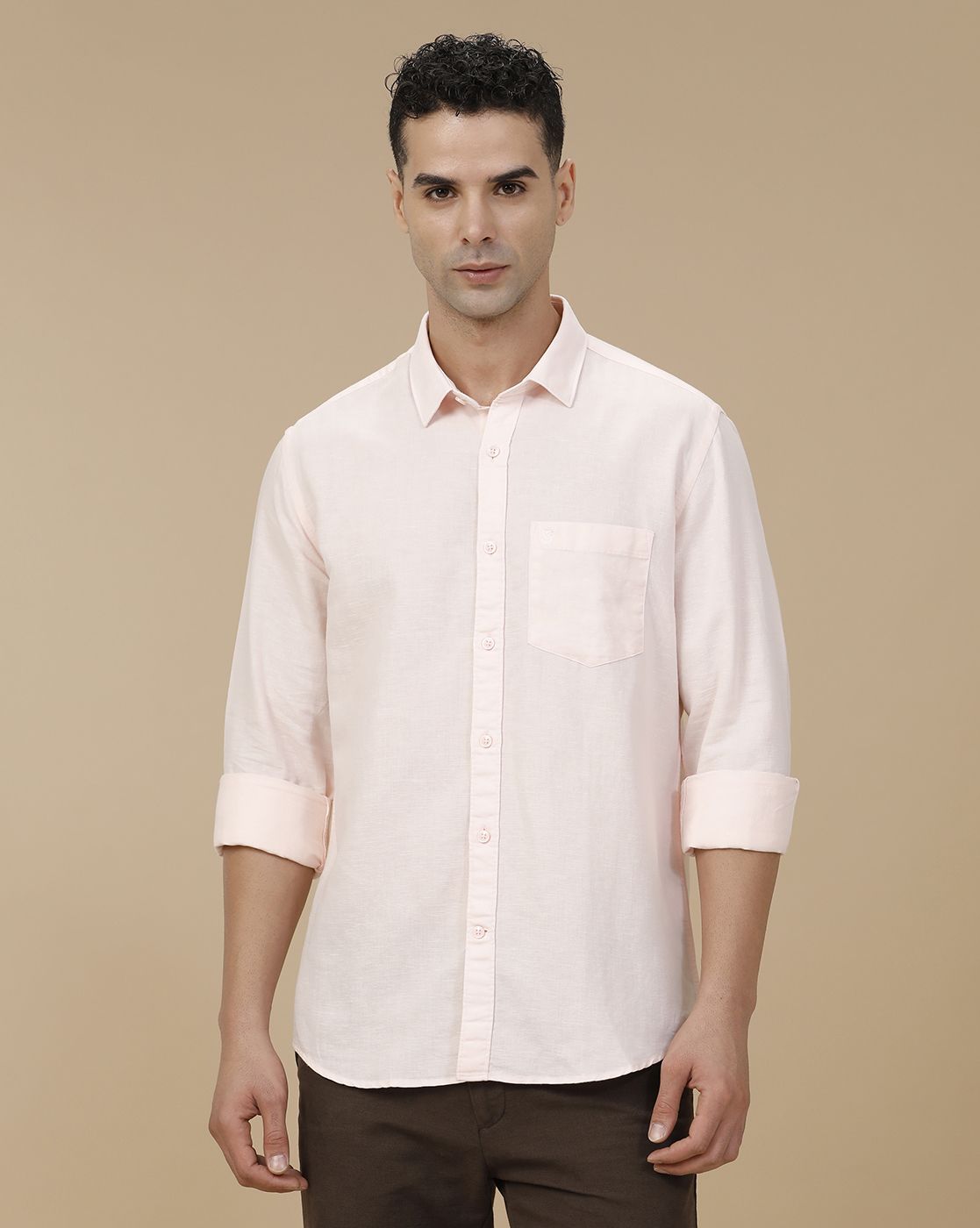 Linen Club Men's Linen Rich Pink Solid Contemporary Fit Full Sleeve Casual Shirt
